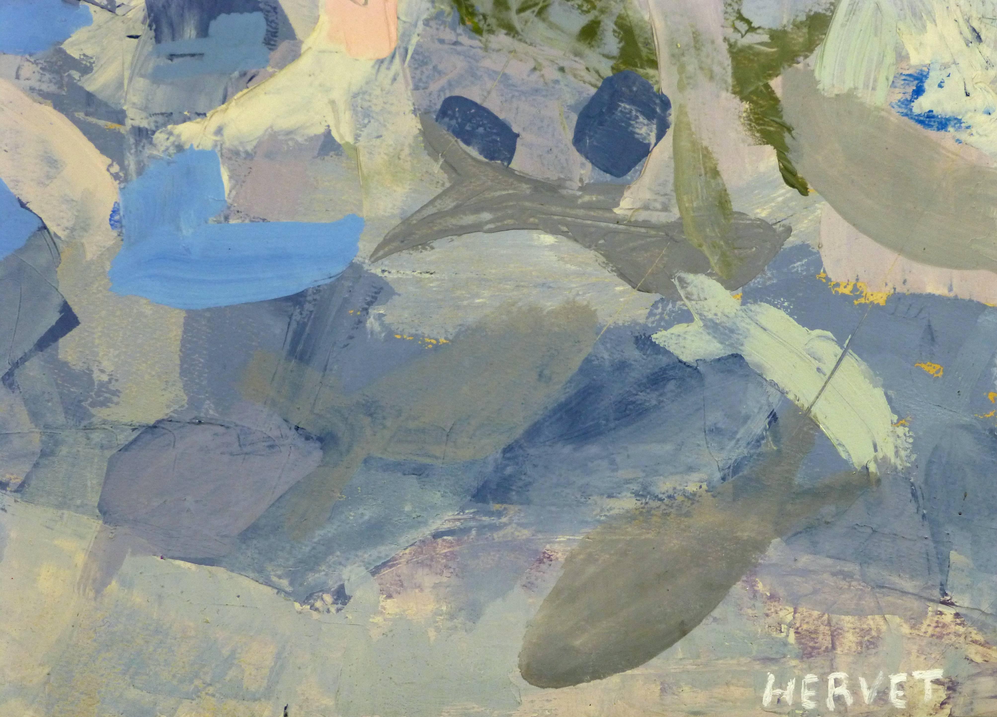 Abstrakte abstrakte in Blau und Lila – Painting von Unknown