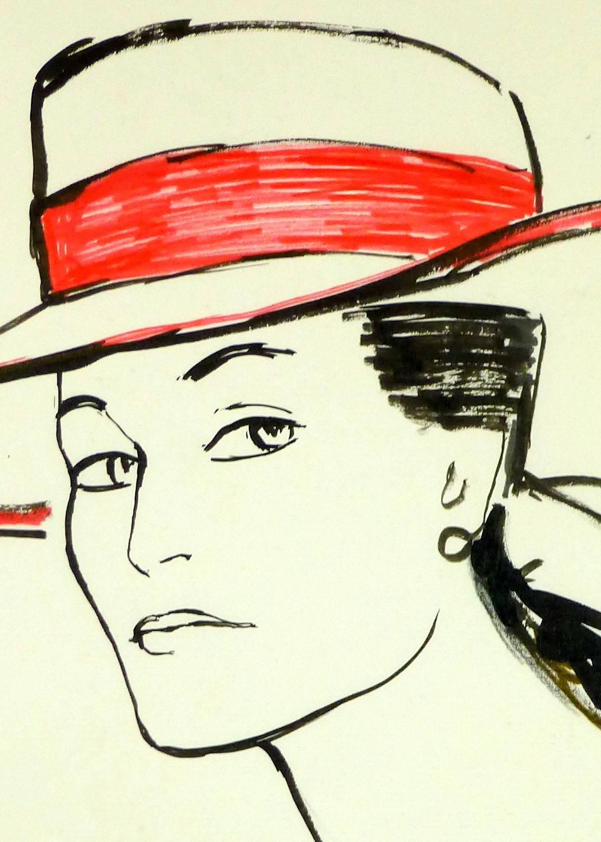 Woman in Red Hat (femme à chapeau rouge) - Art de Unknown