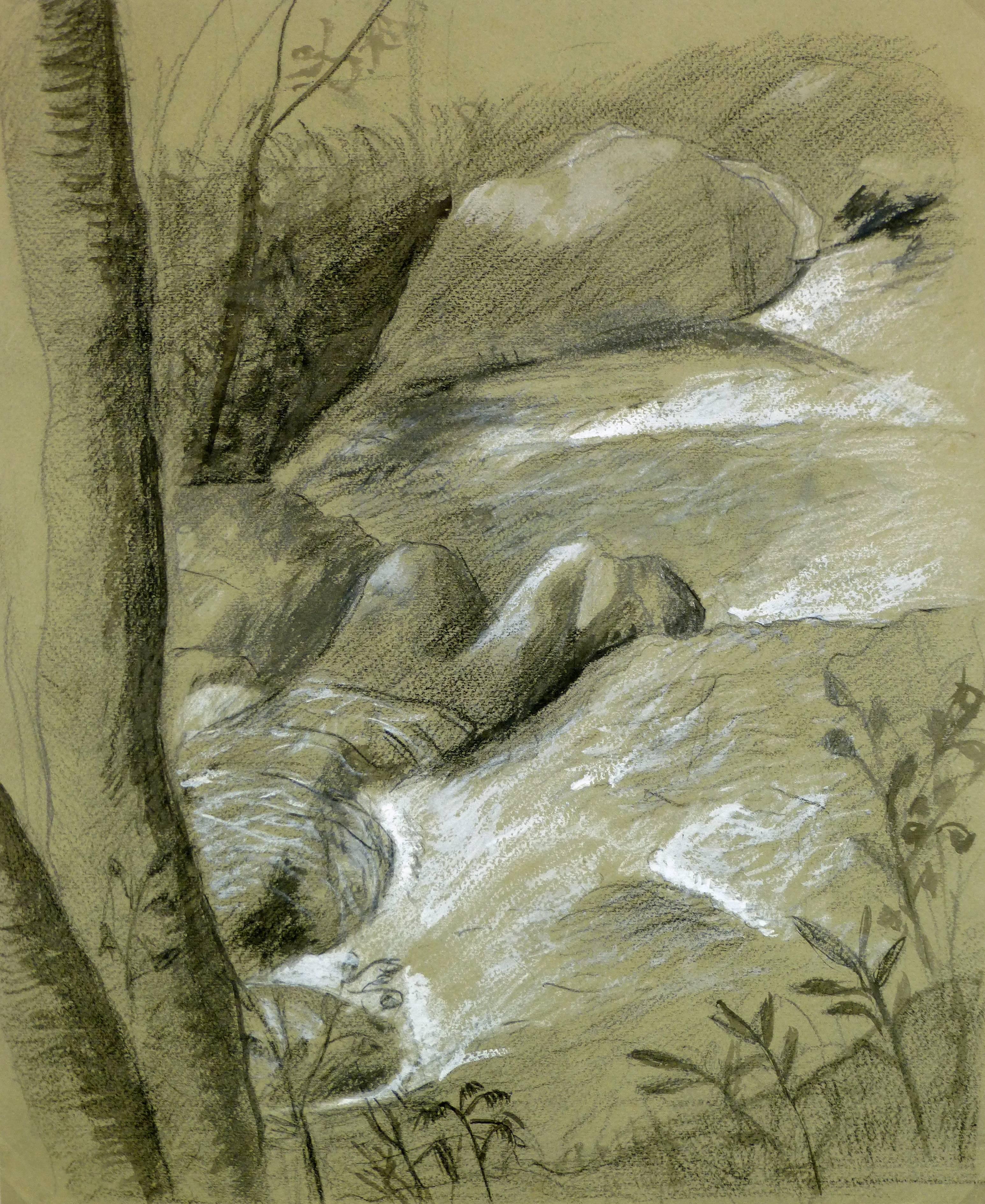 Unknown Landscape Art - Drawing of Creek 