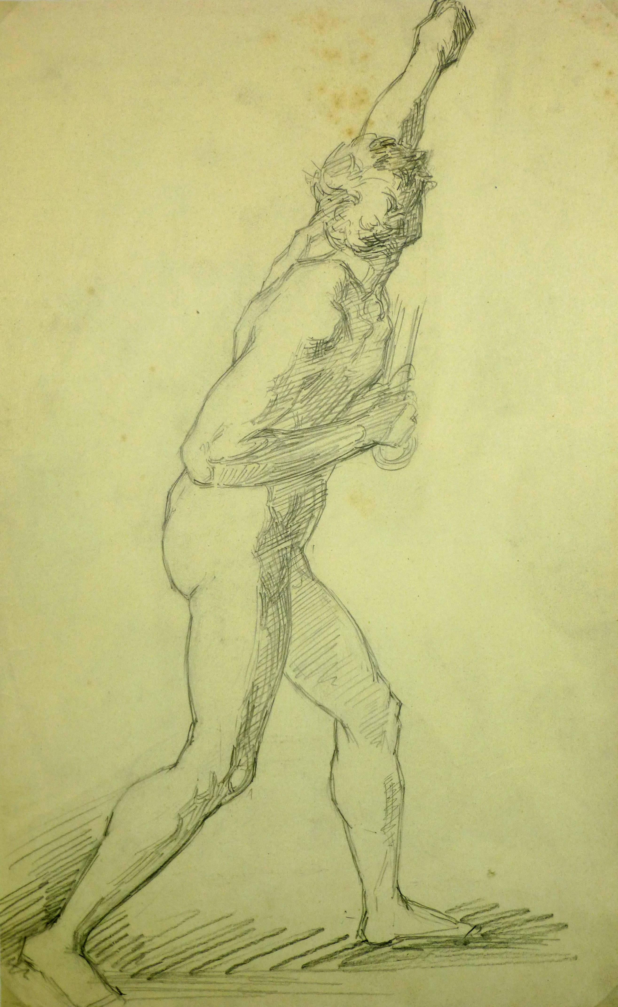 Nude Figure of Male Striking Pose - Art by Unknown