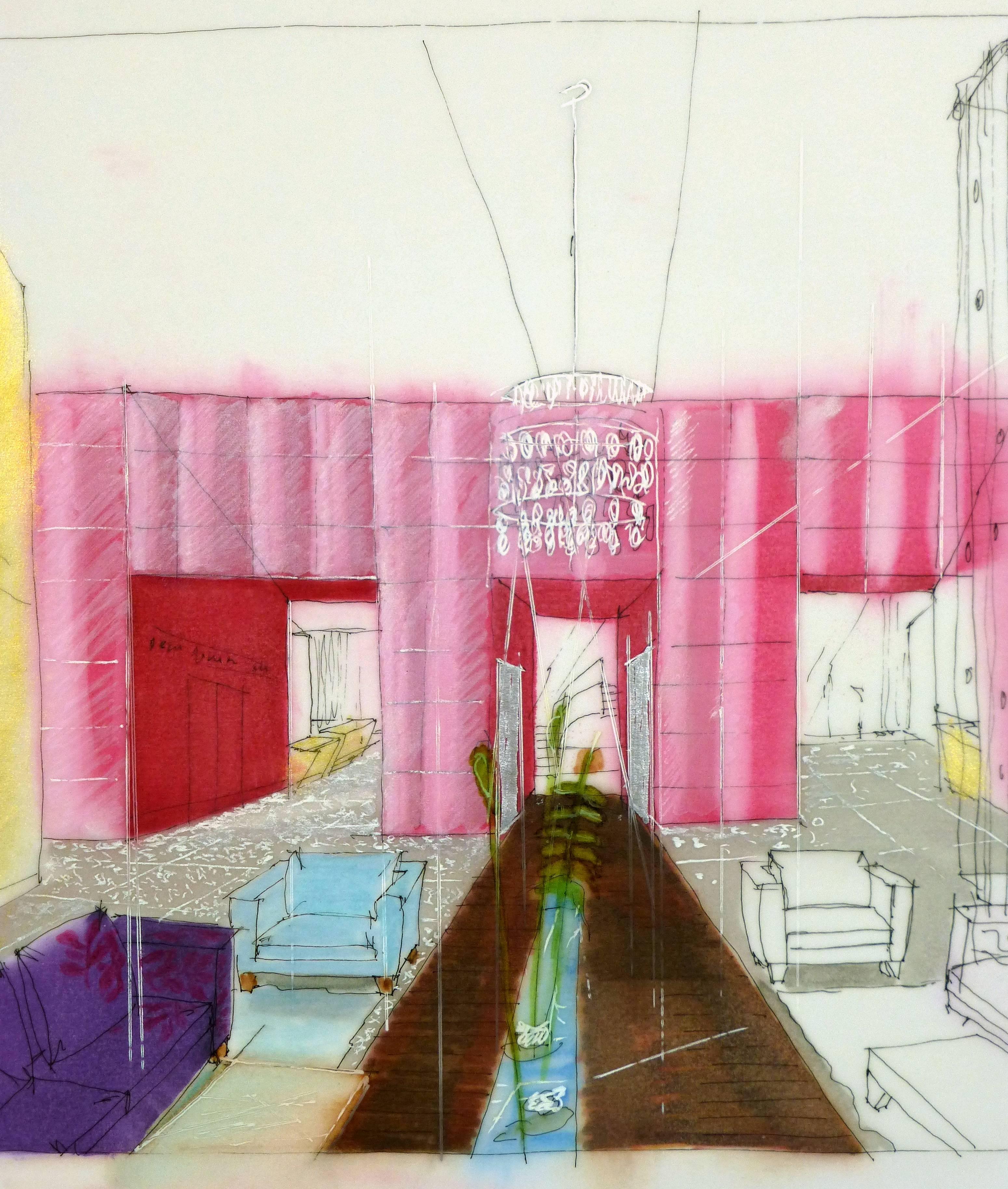 Architektonische Zeichnung einer Lounge – Art von Unknown