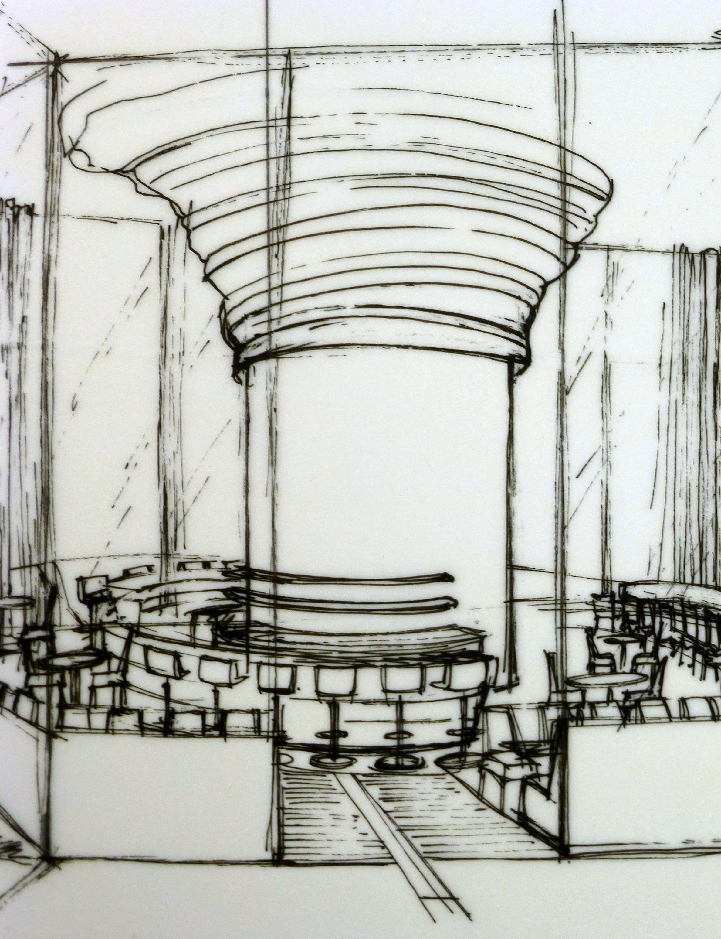 Architektonische Zeichnung einer Bar – Art von Unknown