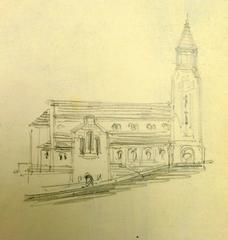 French Pencil Drawing of Church