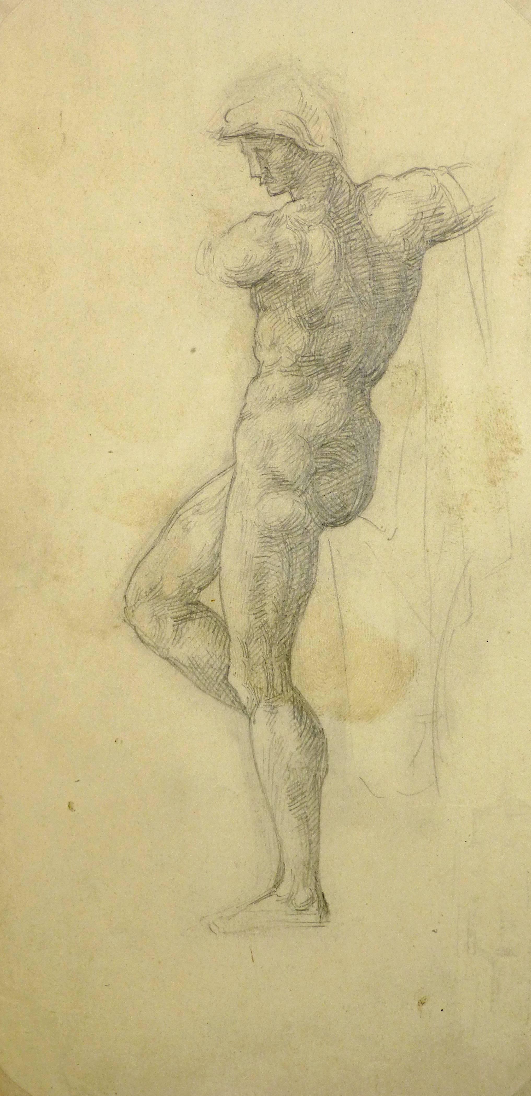 Pencil Sketch of Nude Male Figure - Art by Unknown