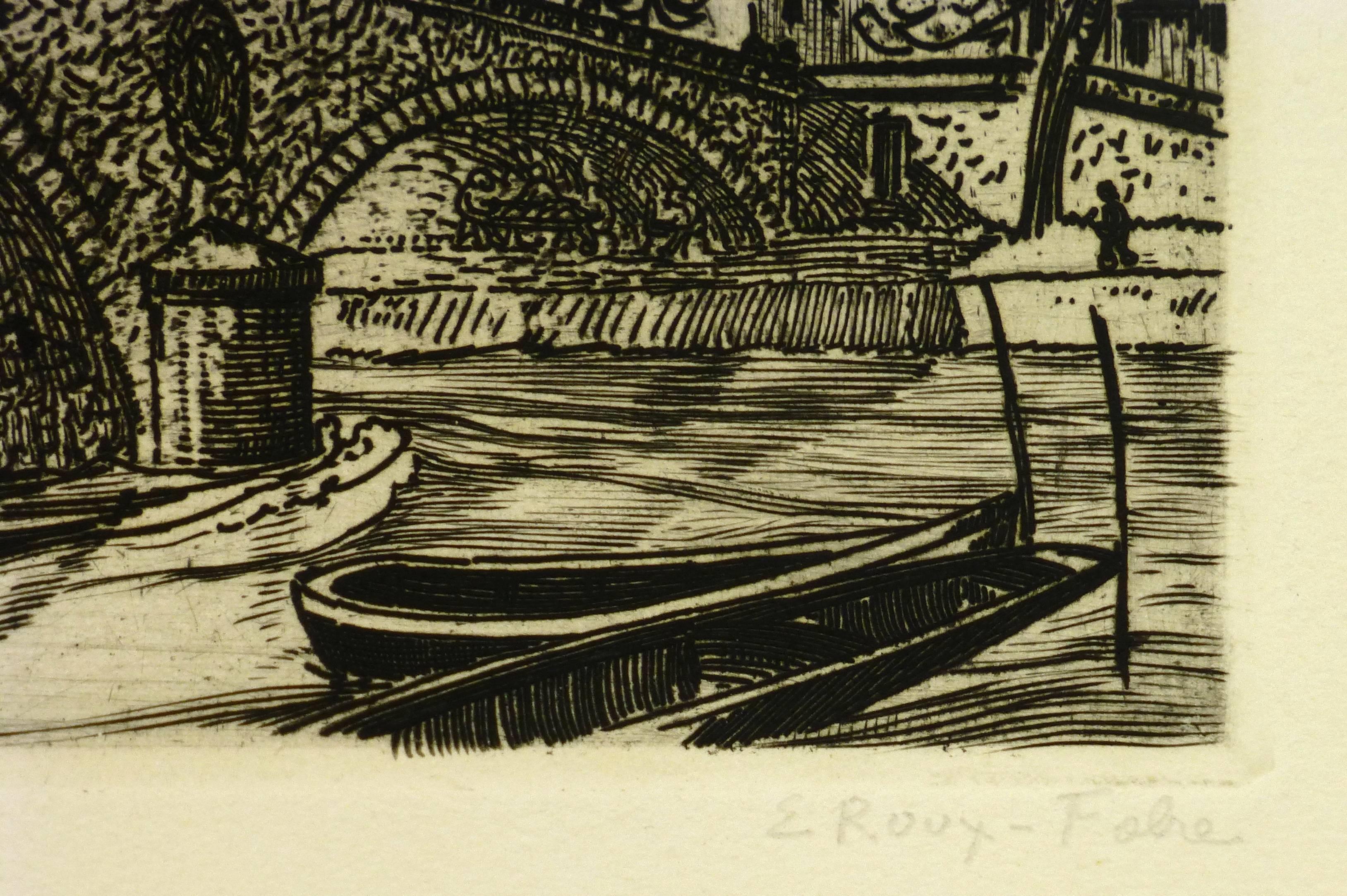 French Etching Bridge  - Print by Emile Roux Fabre
