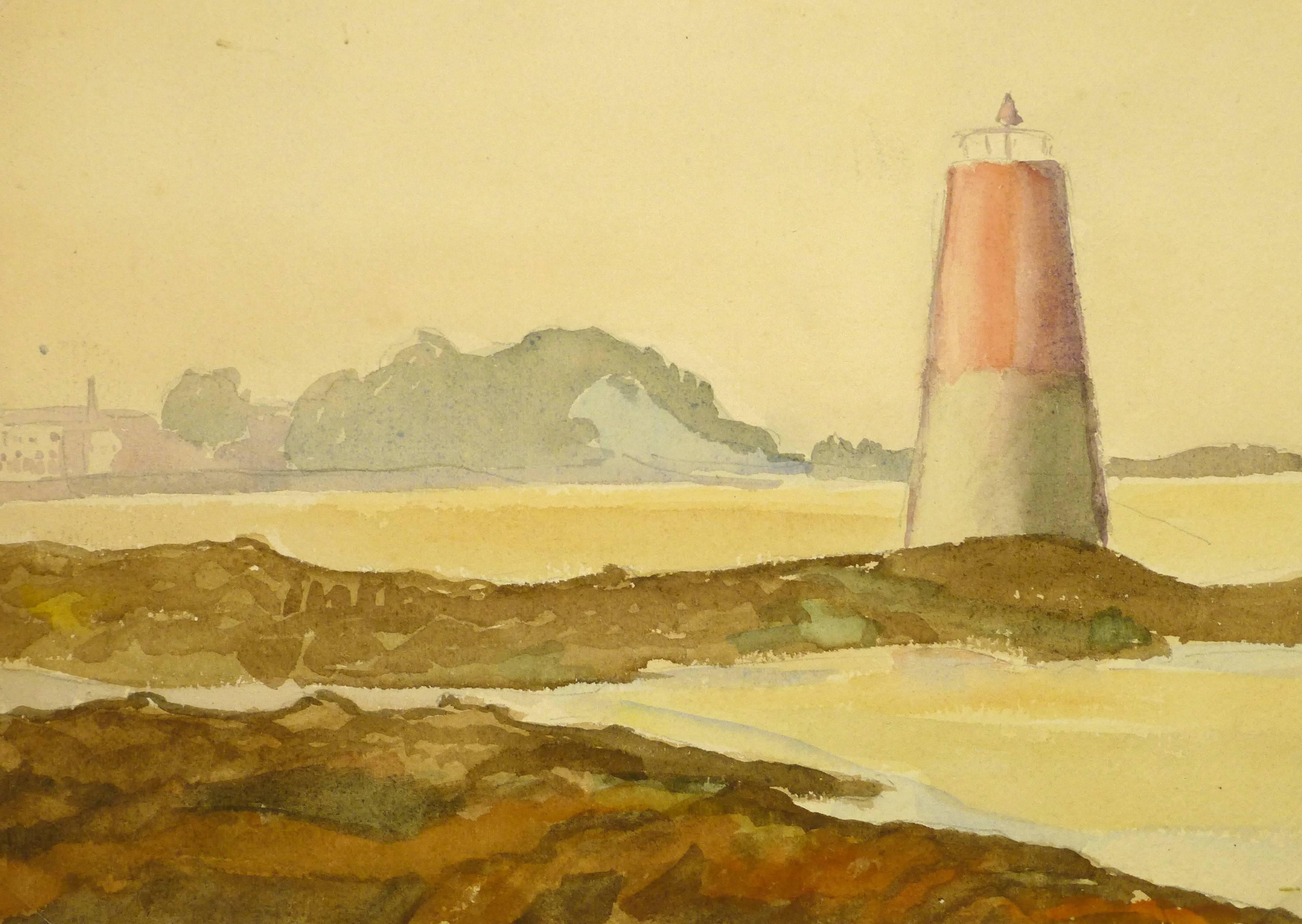 Unknown Landscape Art - Watercolor of Lighthouse