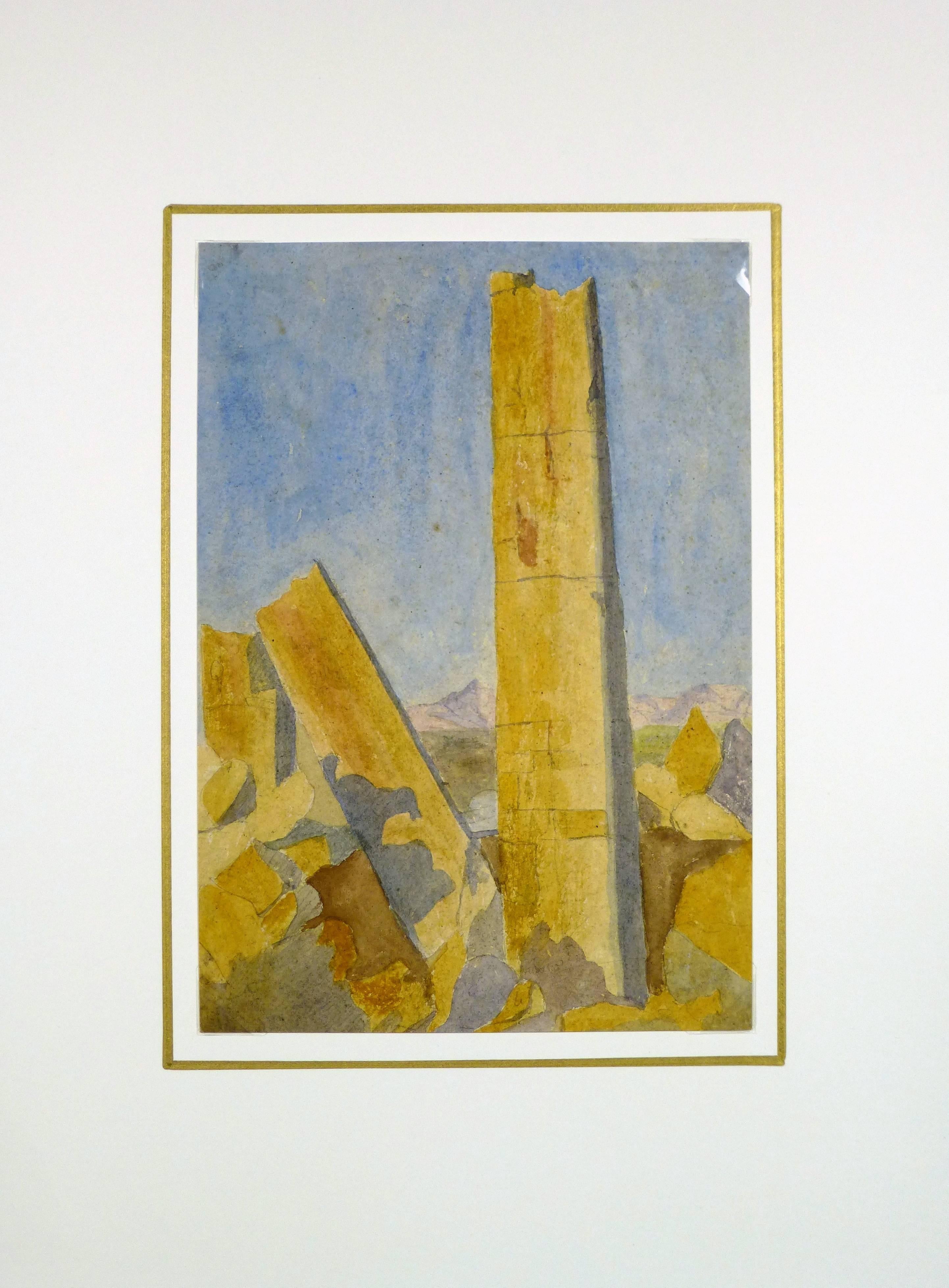 Watercolor Antiquities Ruins - Brown Landscape Art by Unknown