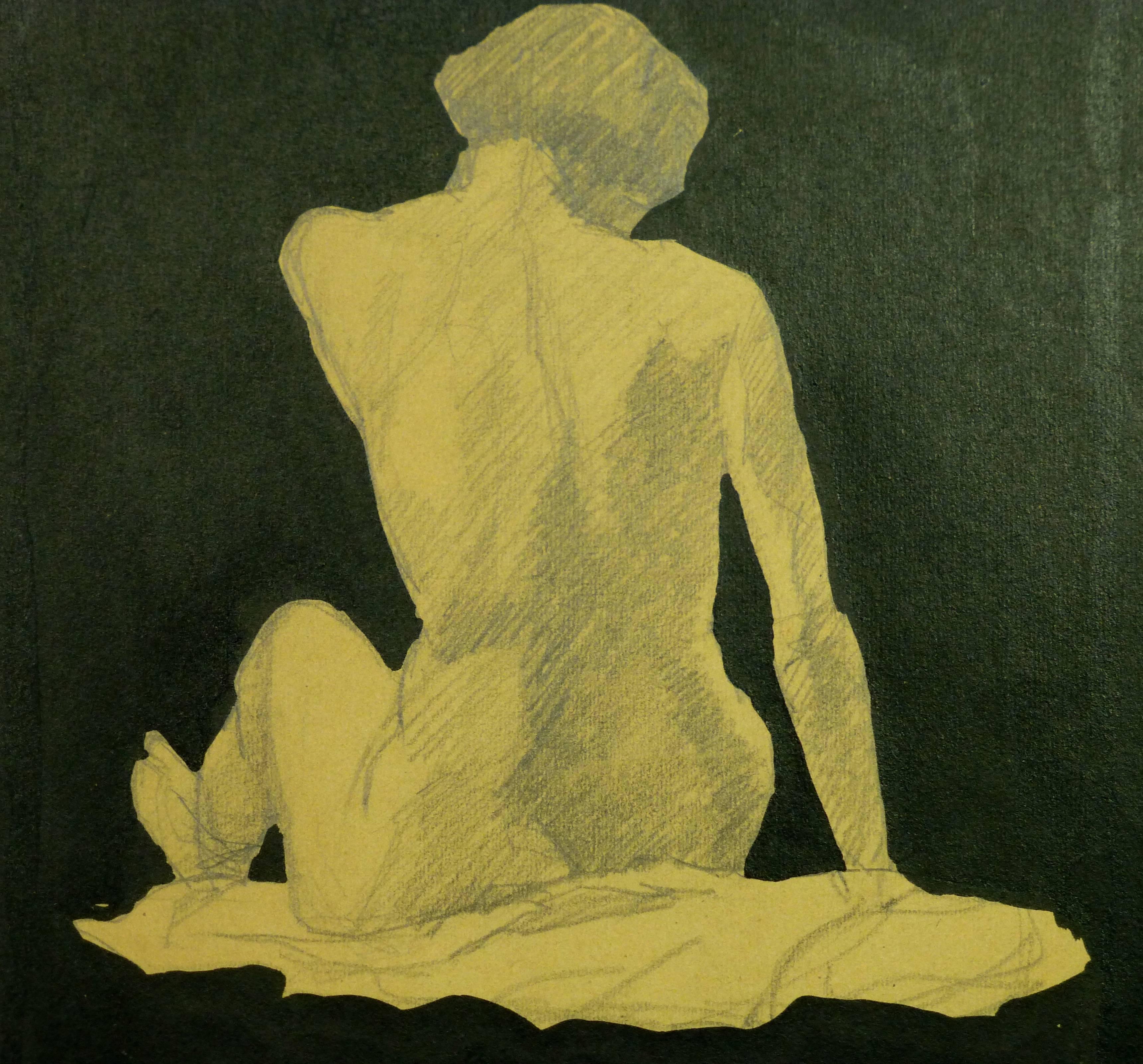 Mesmerizing pencil and ink drawing of nude figure, circa 1920.

Original artwork on paper displayed on a white mat with a gold border. Mat fits a standard-sized frame. Archival plastic sleeve and Certificate of Authenticity included. Artwork,