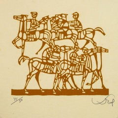Woodcut of Horses and Riders