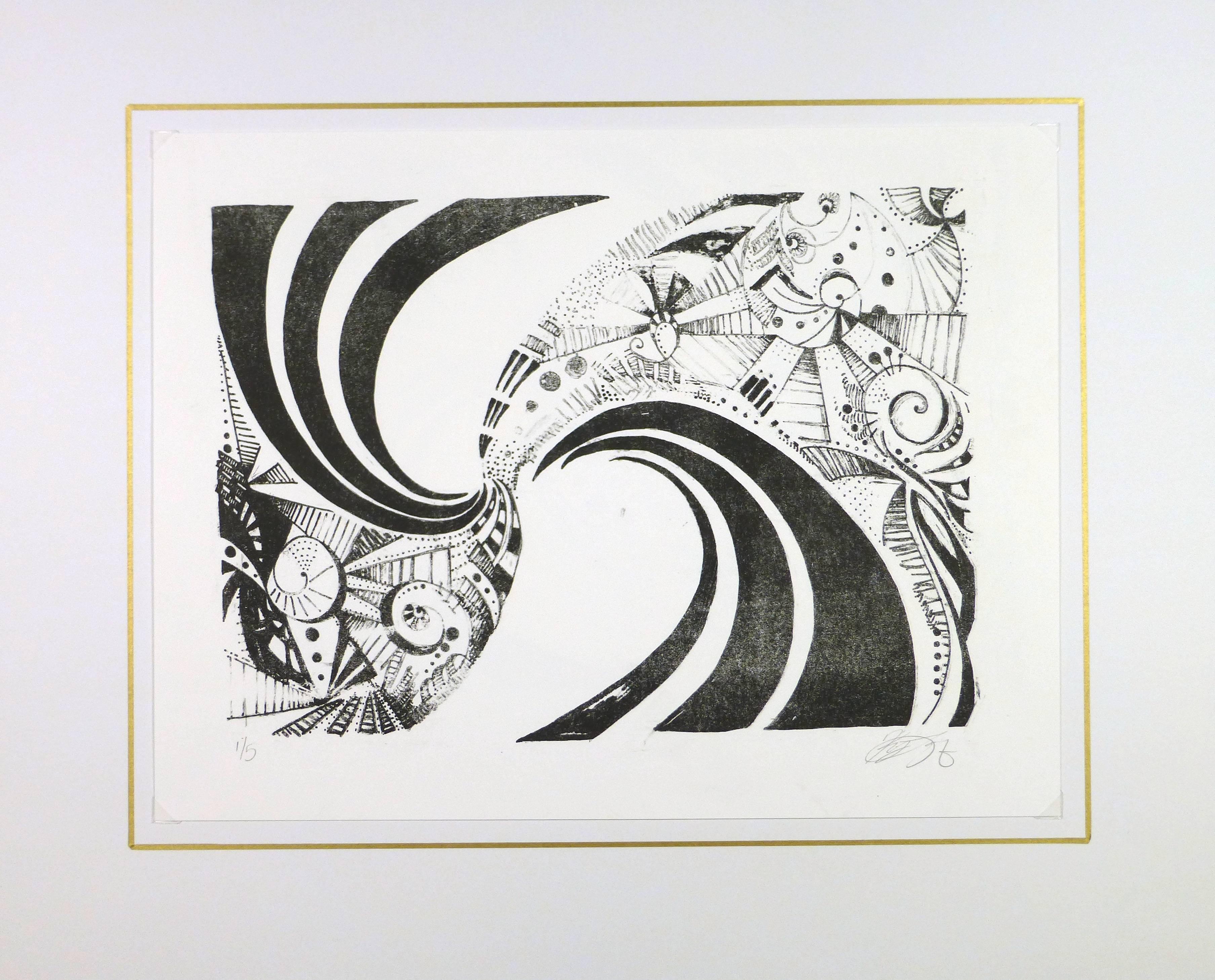 Modern Black and White Abstract Spiral - Gray Abstract Drawing by Unknown