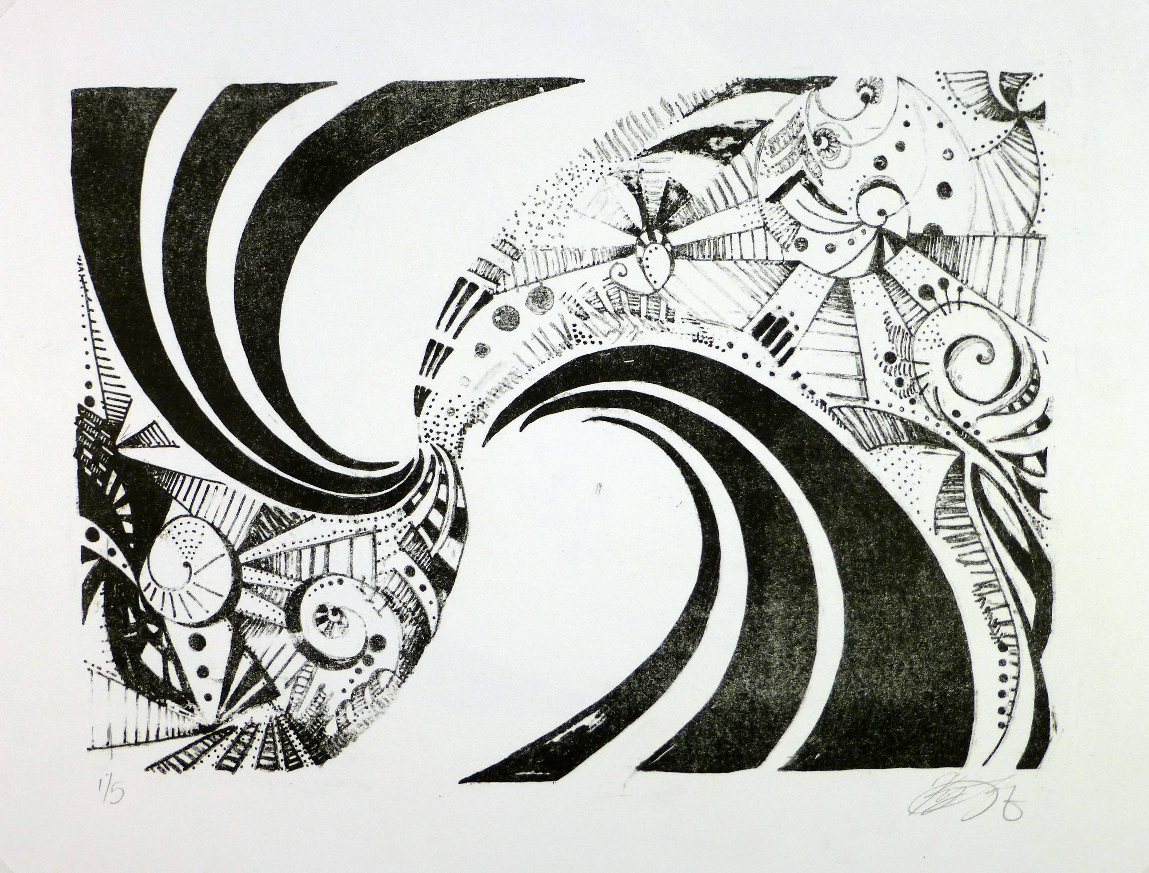 Unknown Abstract Drawing - Modern Black and White Abstract Spiral