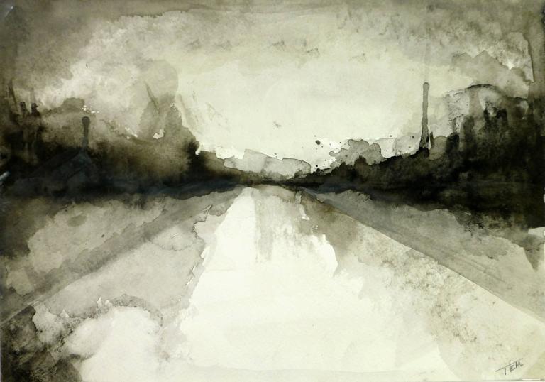 Unknown Modern Abstract French Ink Wash For Sale at 1stdibs