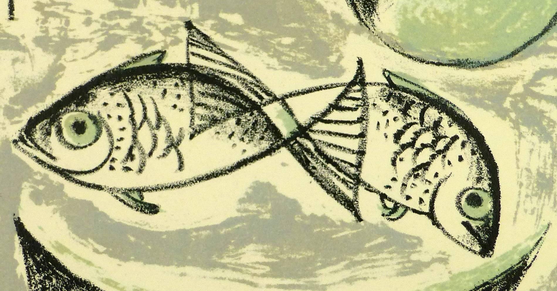 Pair of Fishes in Black and Green - Print by Unknown