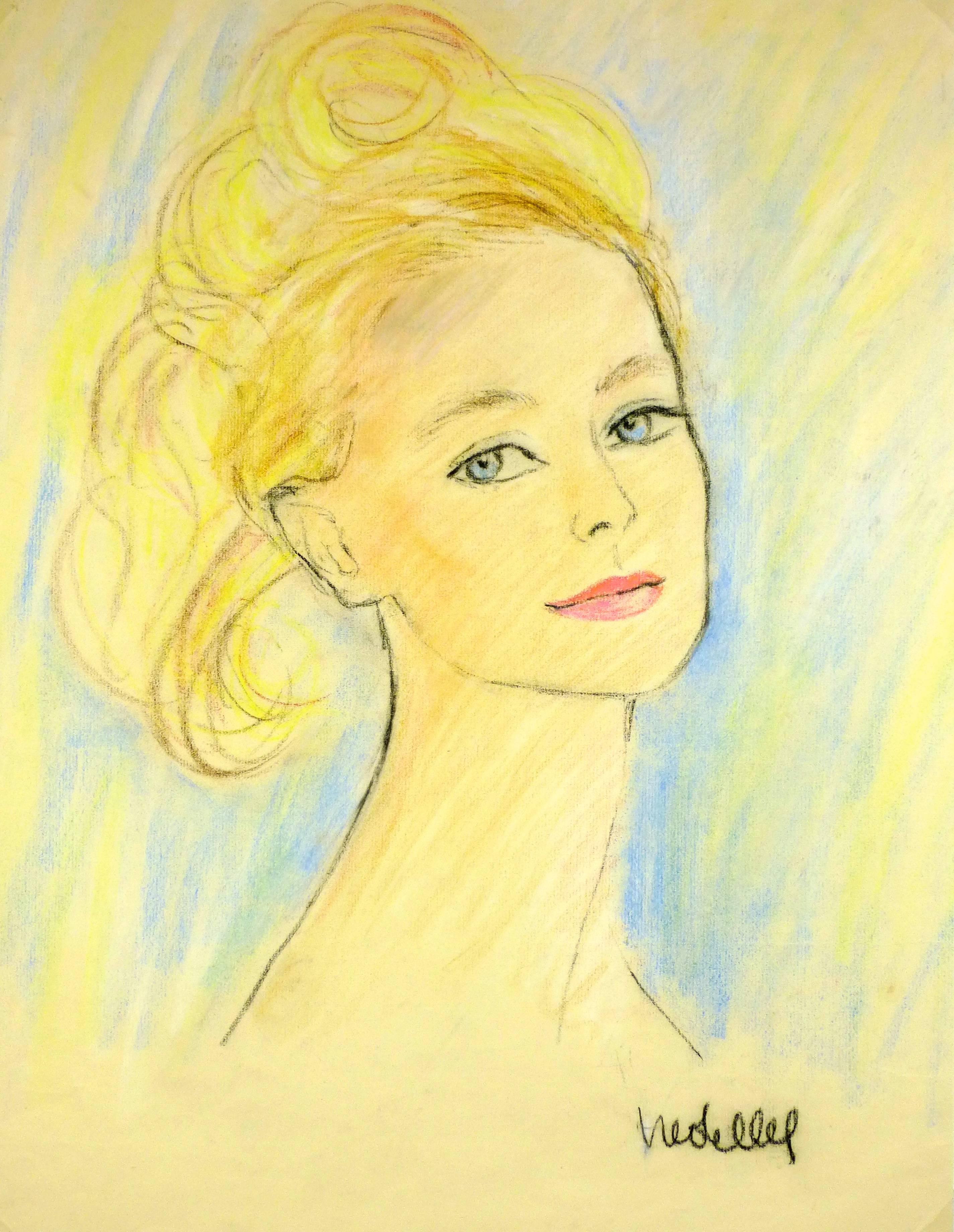 Unknown Portrait Painting - French Woman Portrait in Oil Pastel