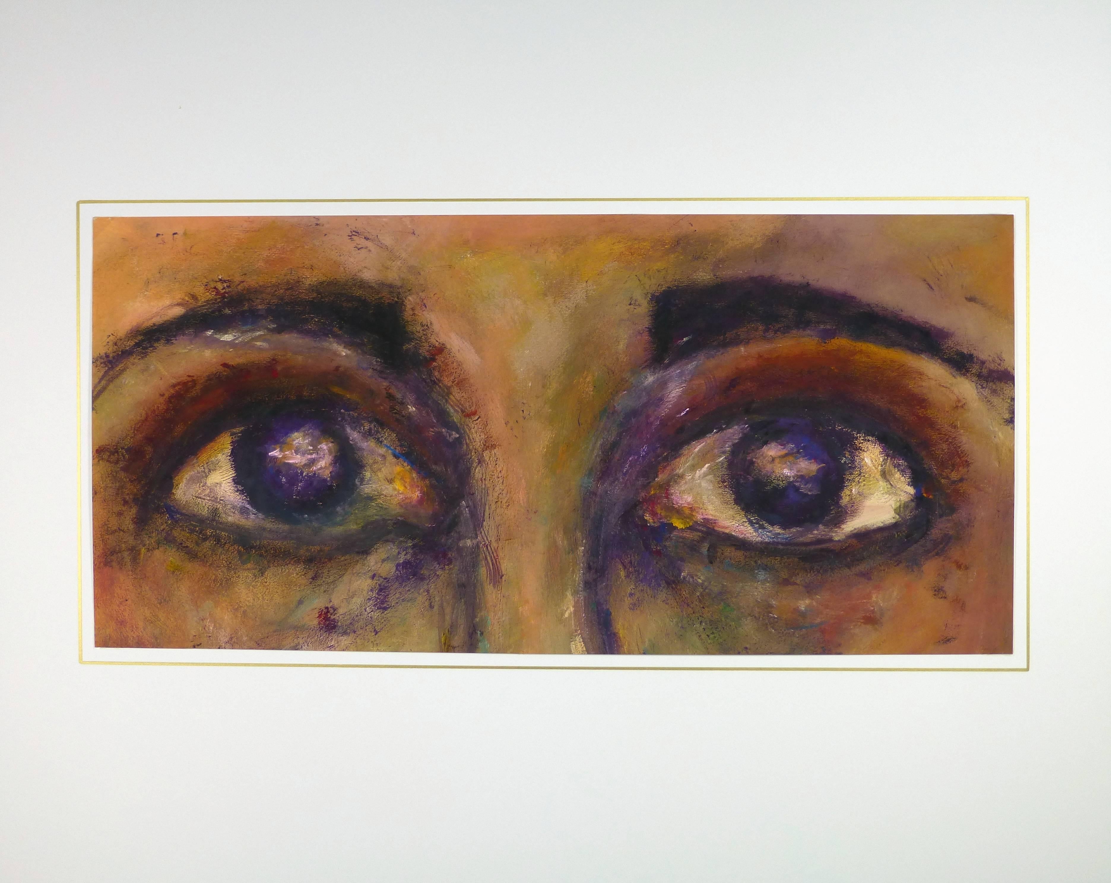 Close Up of Eyes in Oil - Brown Figurative Painting by Unknown