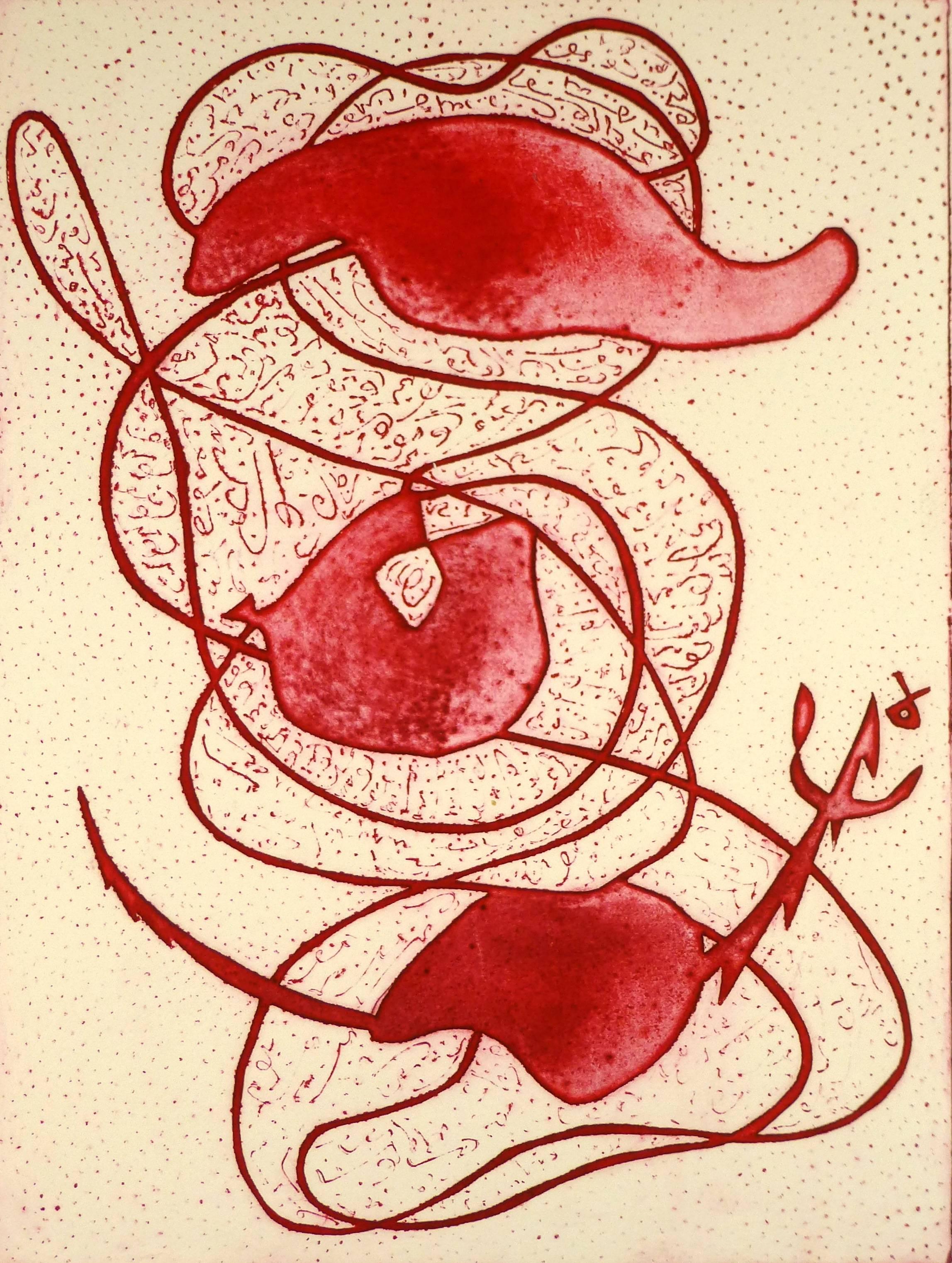 Red Abstract Aquatint - Art by Lilly McElroy