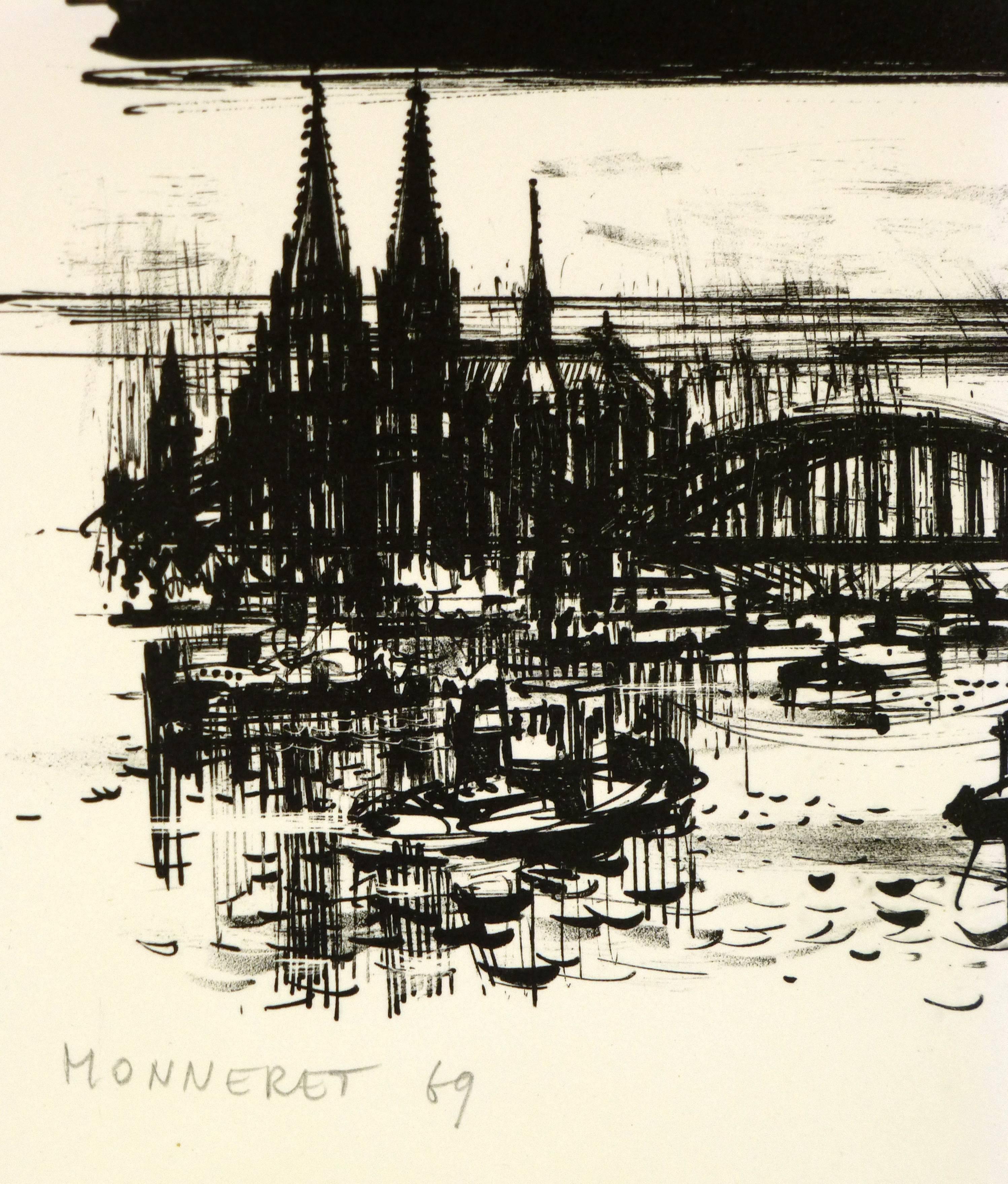 Corso d'acqua cittadino sotto il ponte - Art di Jean Monneret