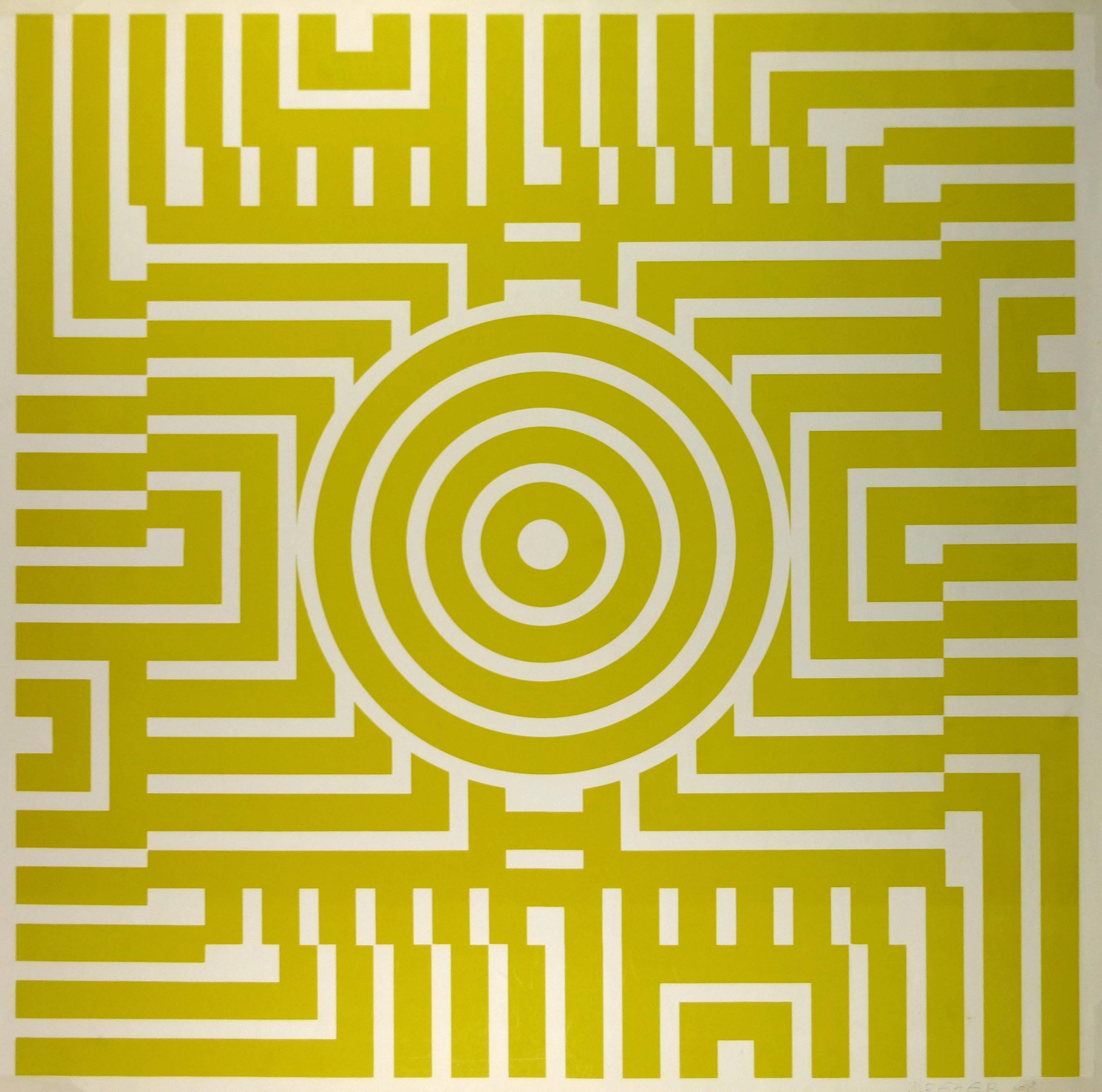 Unknown Abstract Drawing - Yellow Abstract Maze
