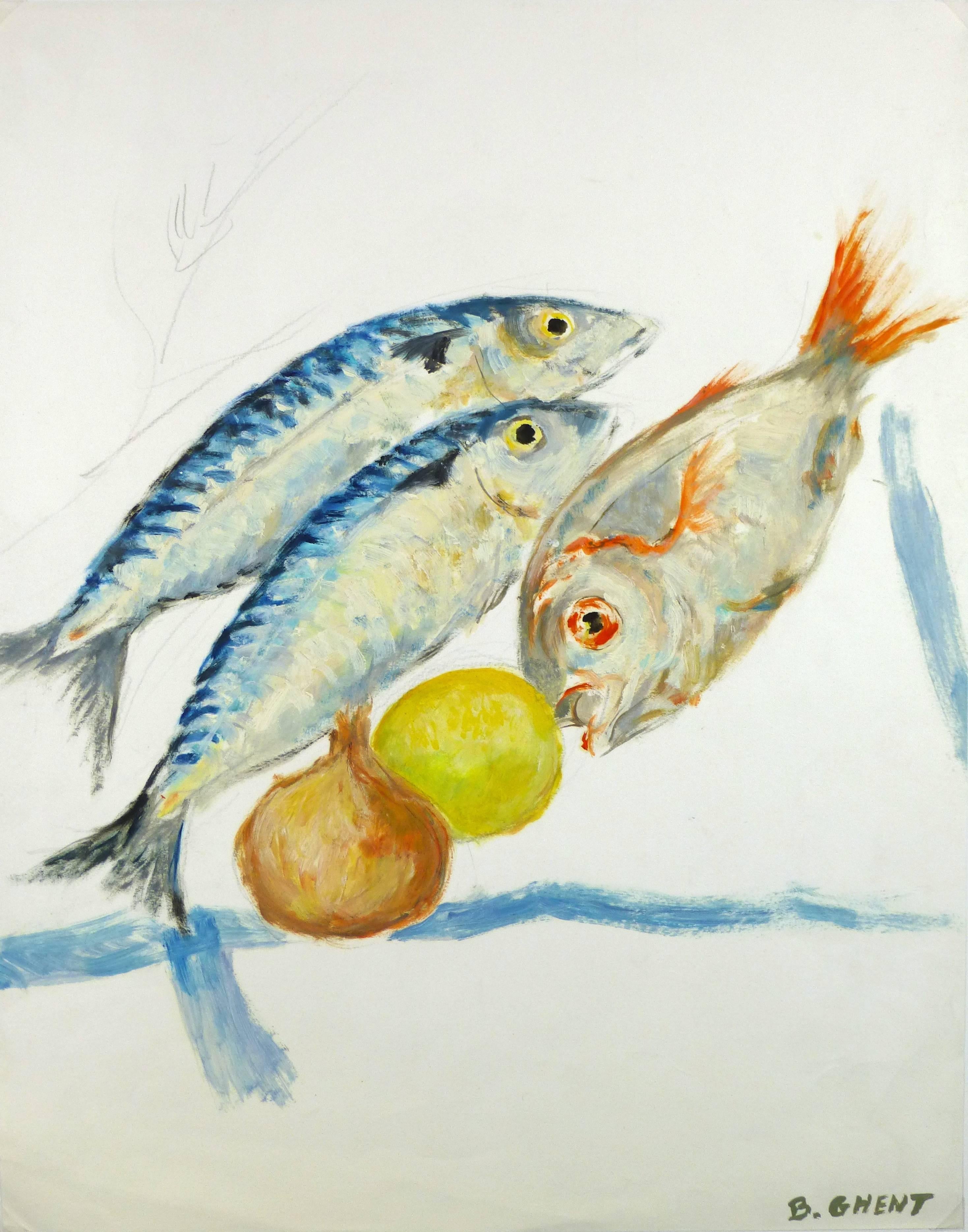 Unknown Still-Life Painting - Trio of Fish