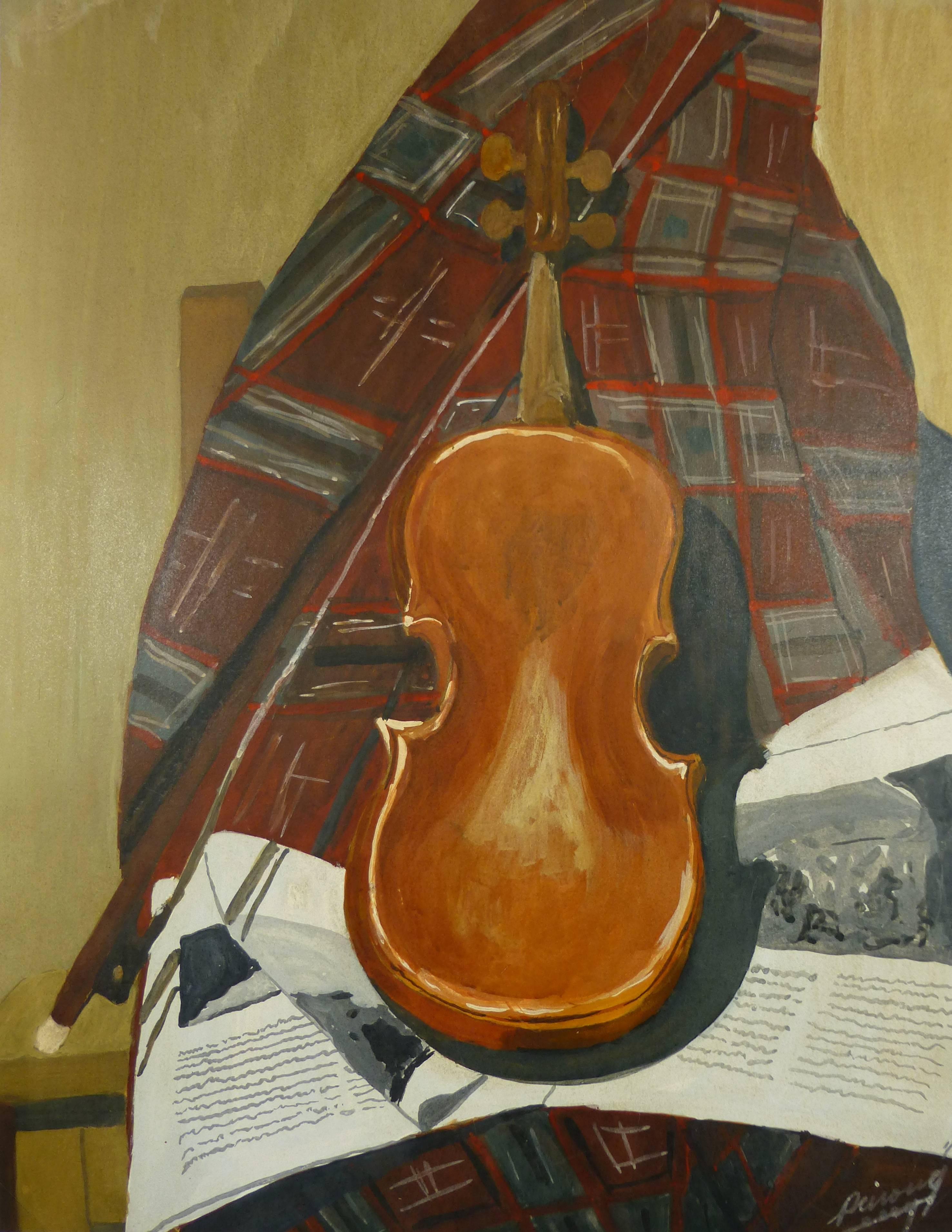 Robert Cerouge Still-Life Painting – Violine im Ruhestil
