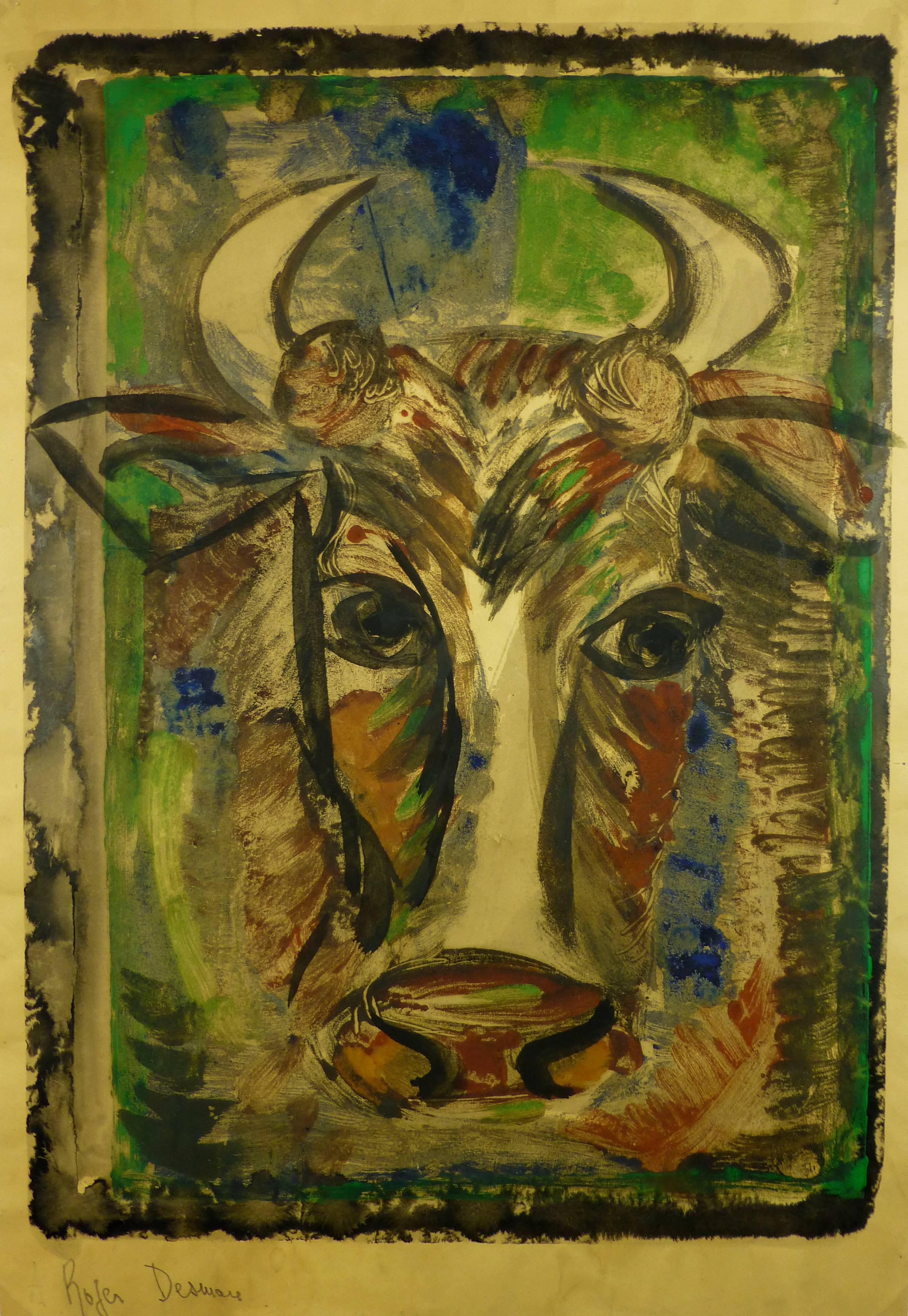 Roger Desmare Animal Painting - Portrait of a Steer