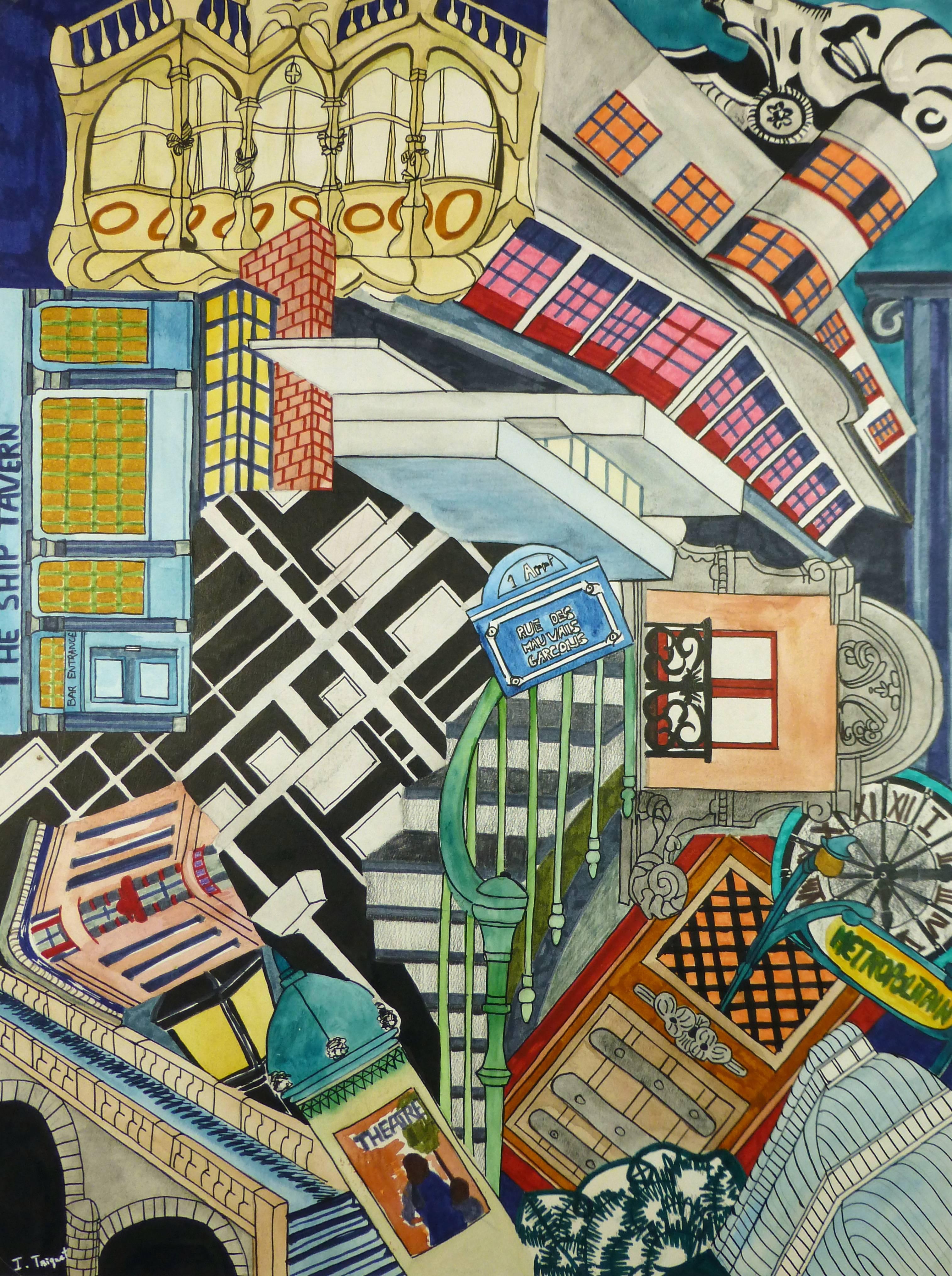 Isabelle Troquet Abstract Drawing - Modern Cityscape Abstract