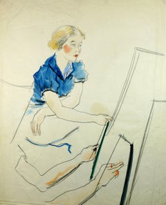 Woman in Blue at Easel