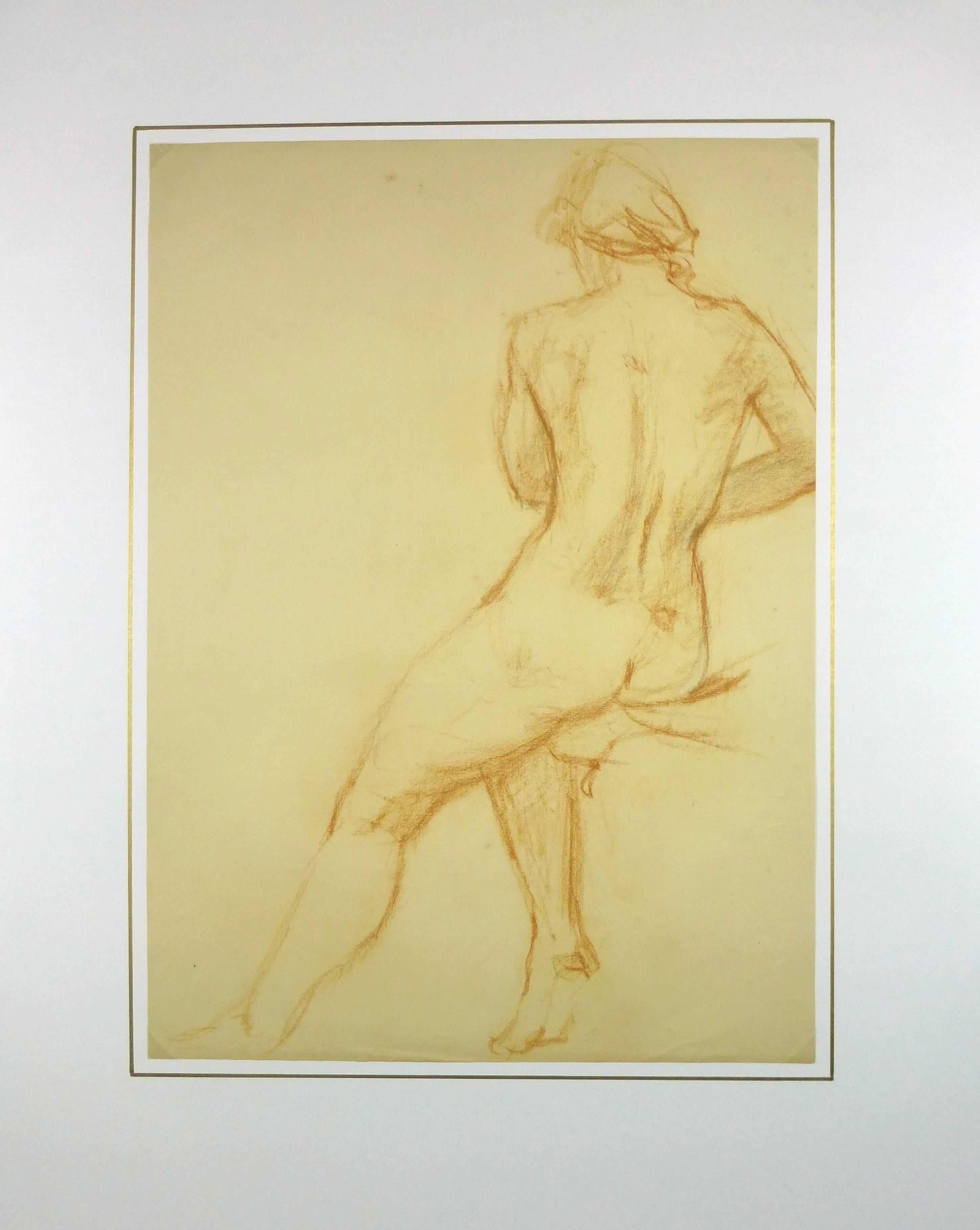 Nude from Behind in Orange Pastel For Sale 1