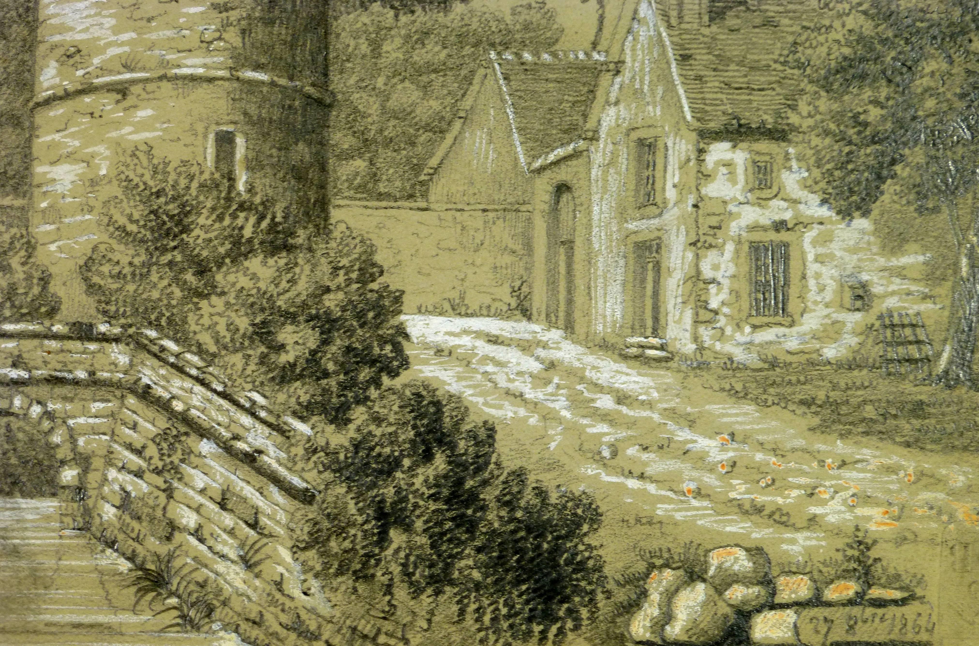19th Century Drawing - Brown Landscape Art by Unknown