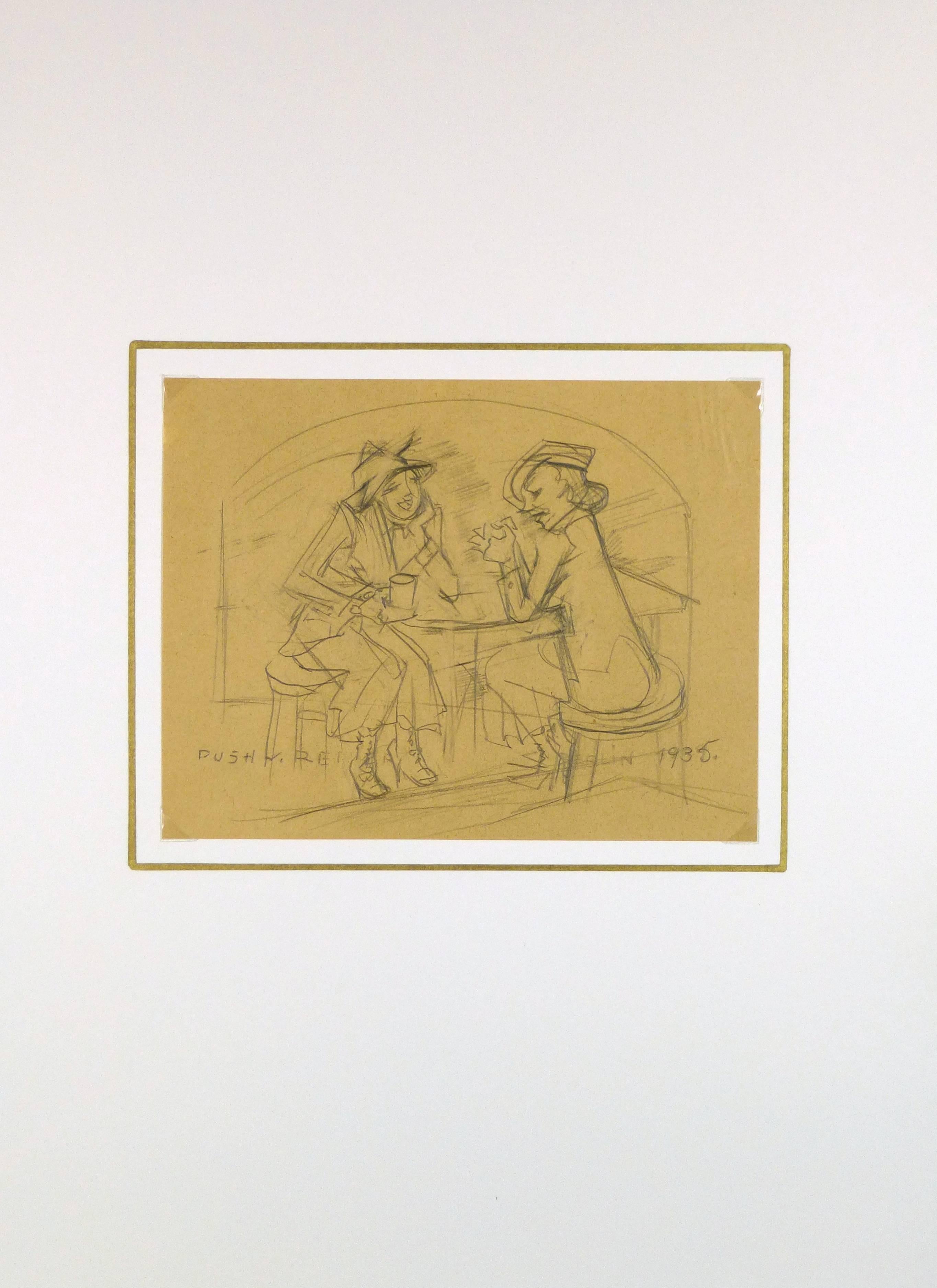 Damen in Gesprächen (Braun), Figurative Art, von Irmgard von Reppert