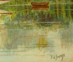 English Watercolor of Sailboat on Norfolk Broads