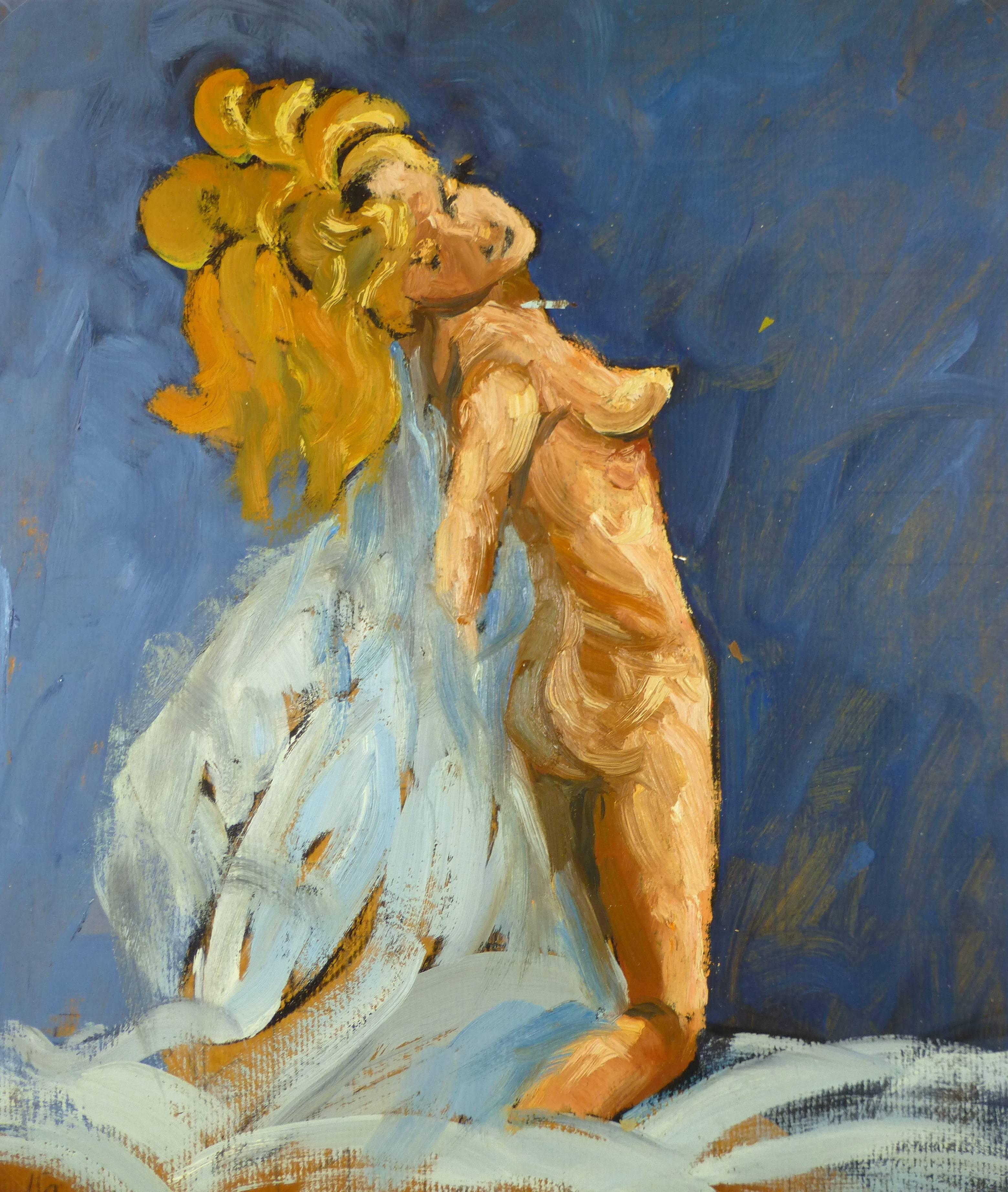Raymond Bailly Nude Painting - Nude Female on Blue
