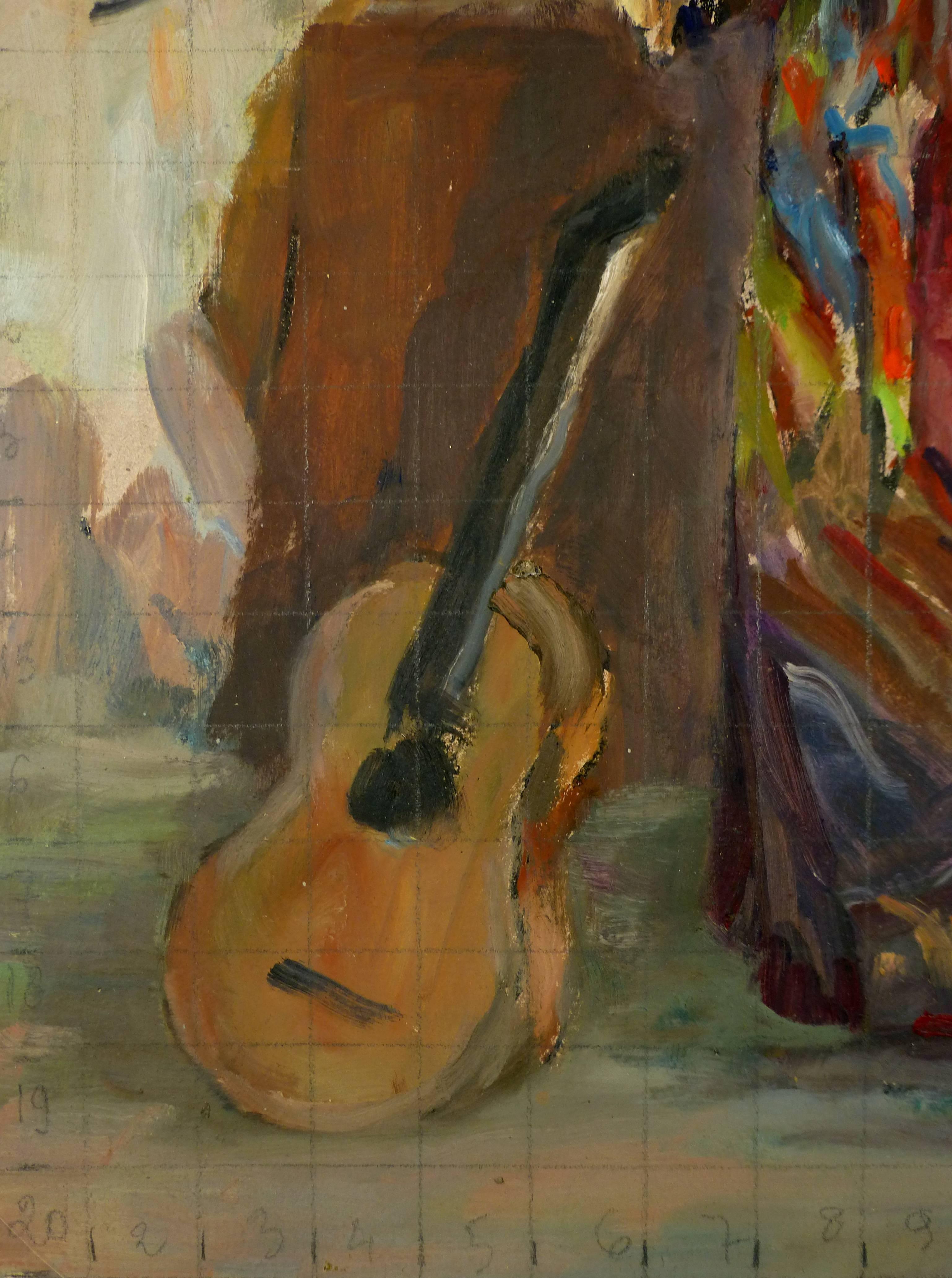 Woman with Guitar - Painting by Raymond Bailly