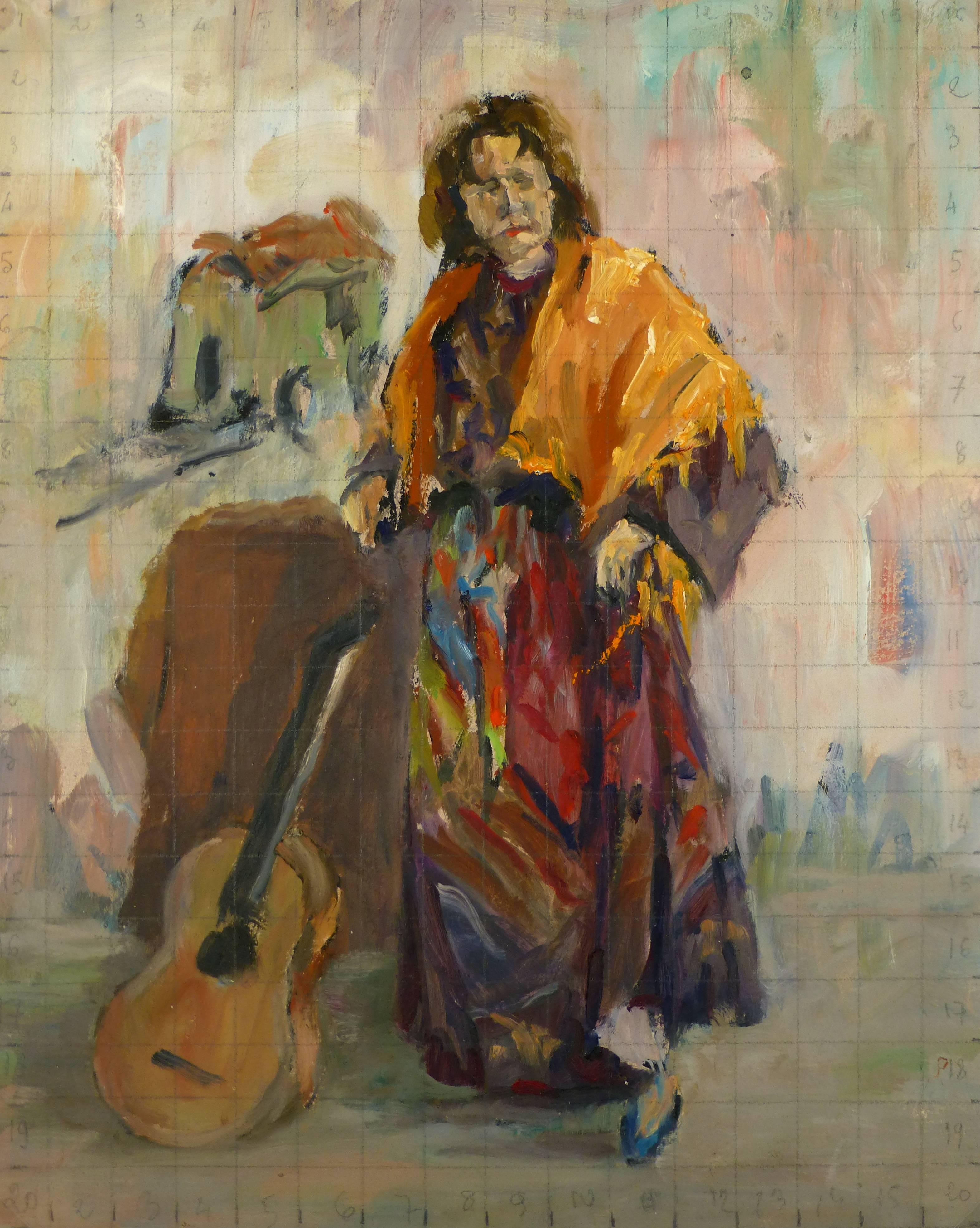 Raymond Bailly Portrait Painting - Woman with Guitar