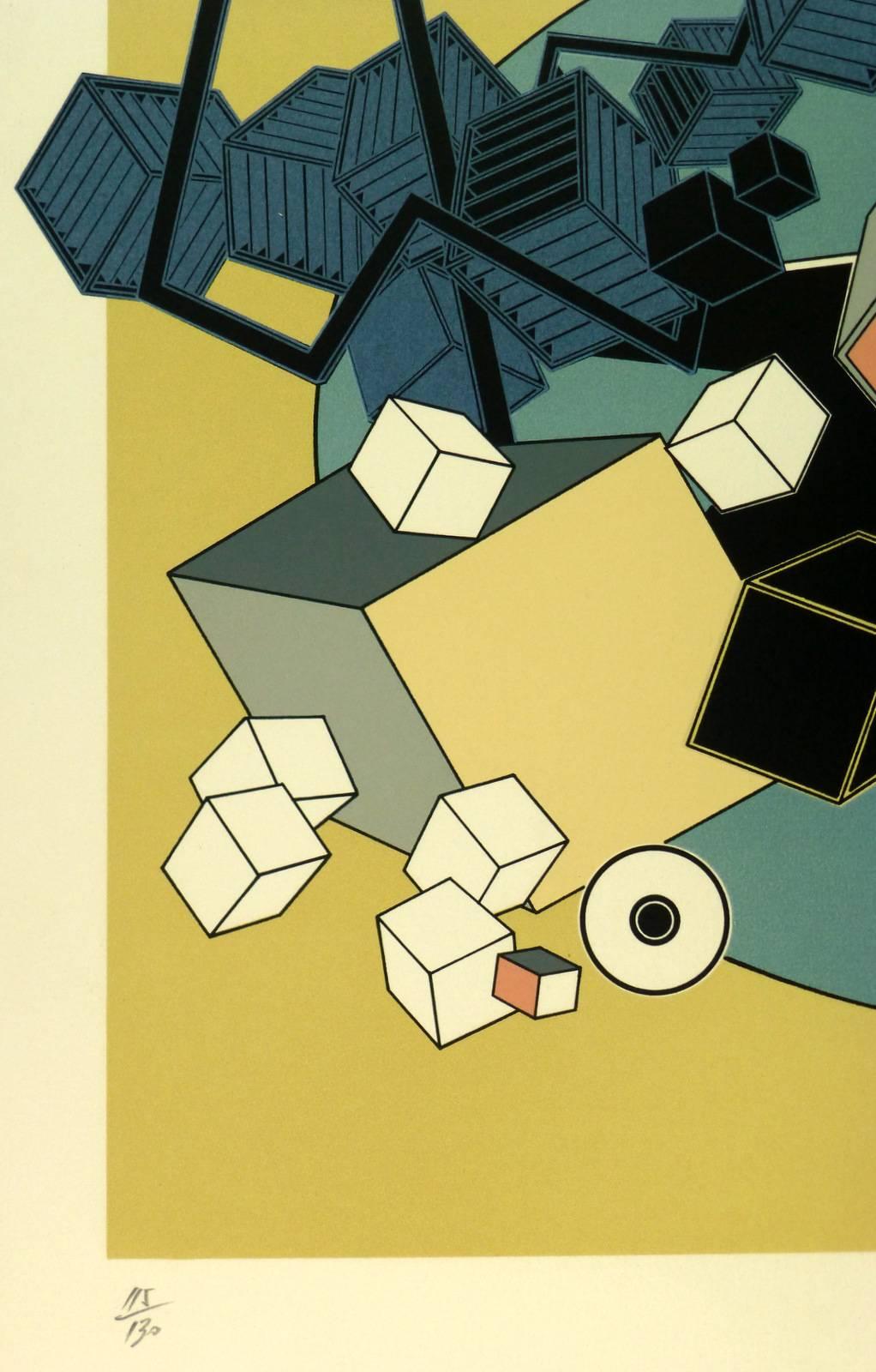 Modern Cubes - Beige Abstract Print by Unknown