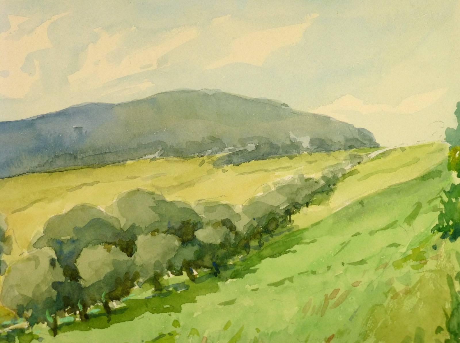 Aquarelle de la vallée de la mer sereine - Art de Raymond Segond
