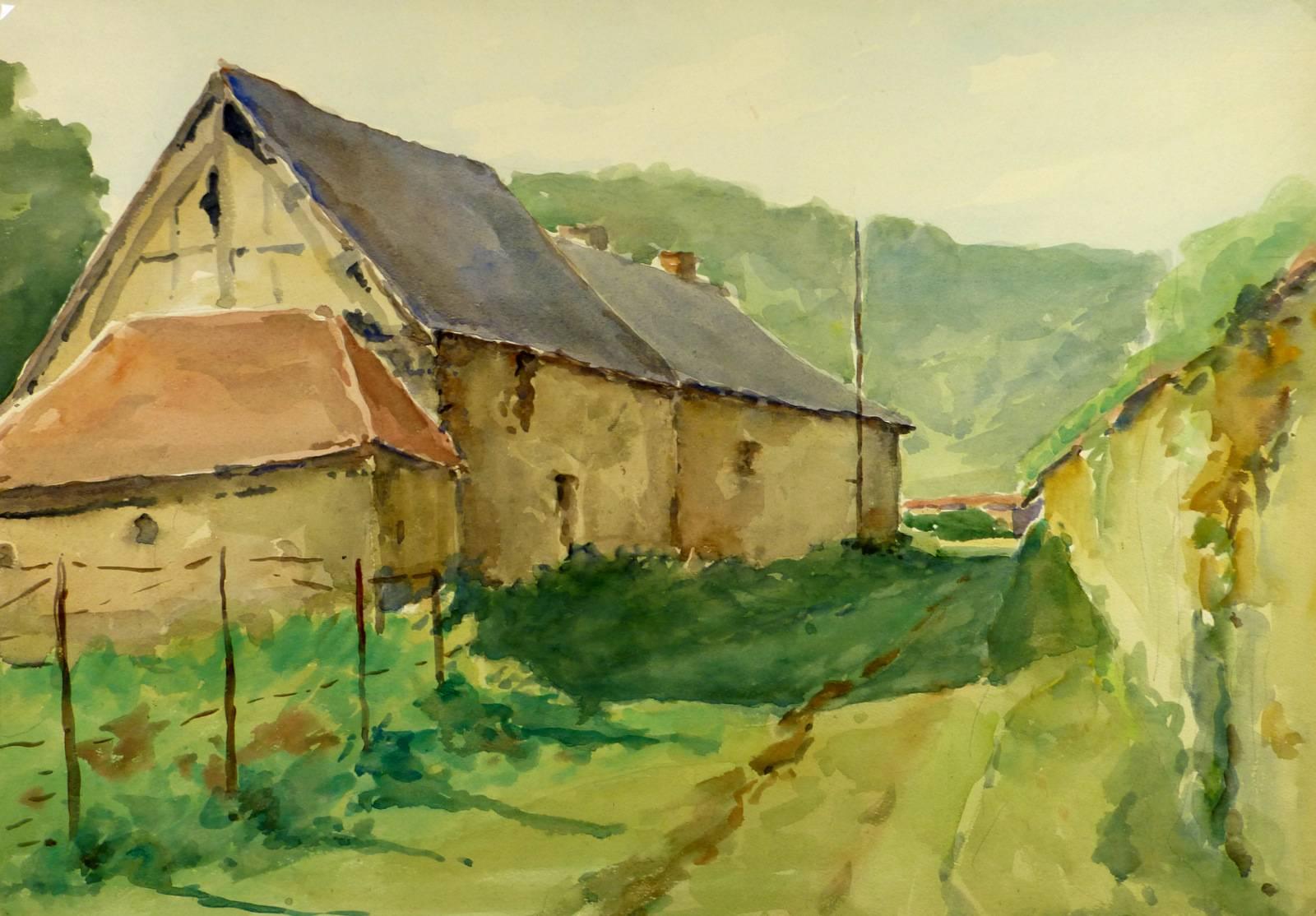 Raymond Segond Landscape Art - Watercolor Barn