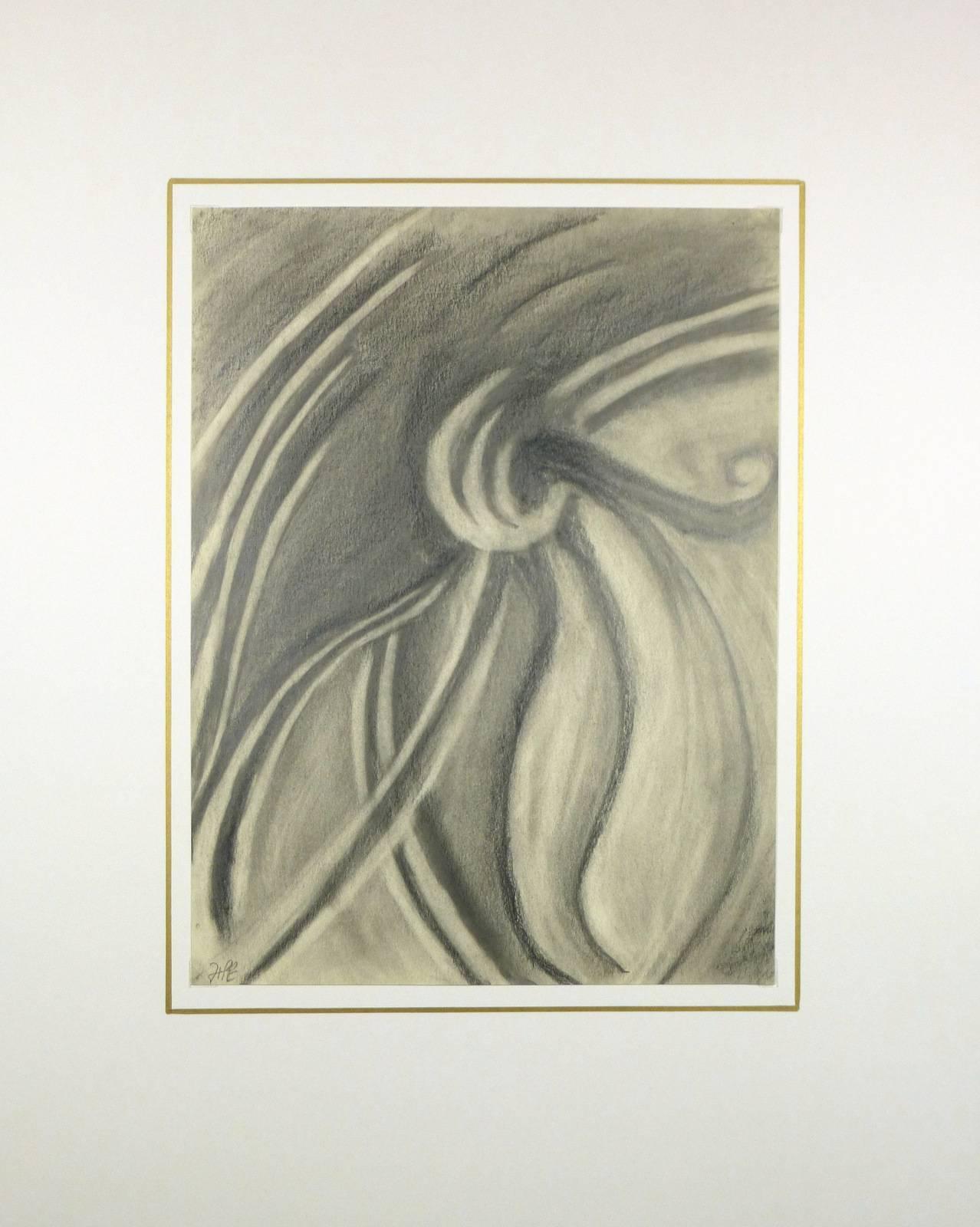 Abstrakte Bleistiftzeichnung mit kühnen Linien des spanischen Künstlers Hugo Esteban, um 1960. Signiert unten links.  

Originalkunstwerk auf Papier auf einem weißen Passepartout mit Goldrand. Die Matte passt in einen Rahmen mit Standardgröße.