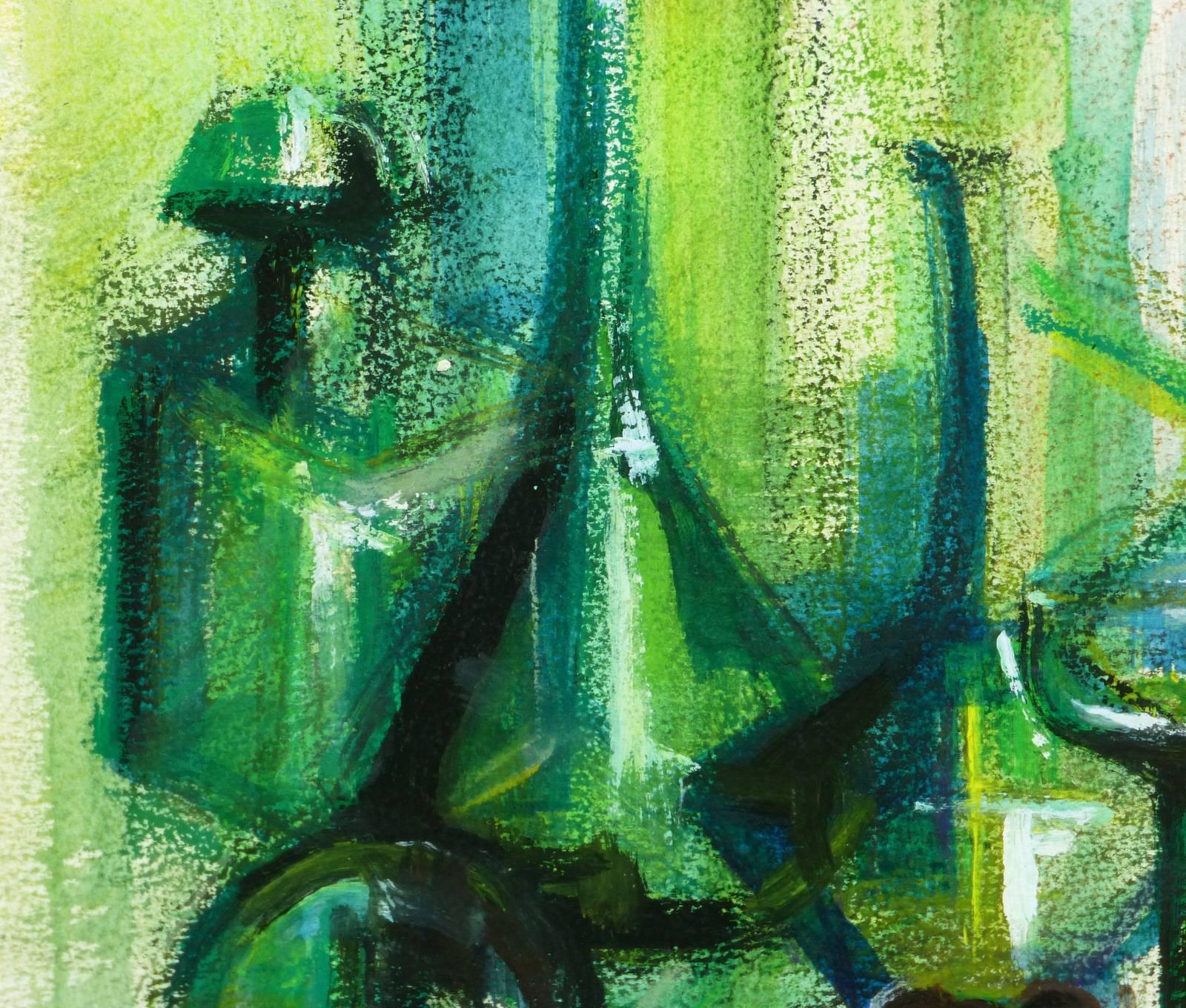 Erbauliches Stillleben in Grüntönen, um 1960. 

Originalkunstwerk auf Papier auf einem weißen Passepartout mit Goldrand. Inklusive Plastikhülle und Echtheitszertifikat für die Archivierung. Kunstwerk, 11,75 