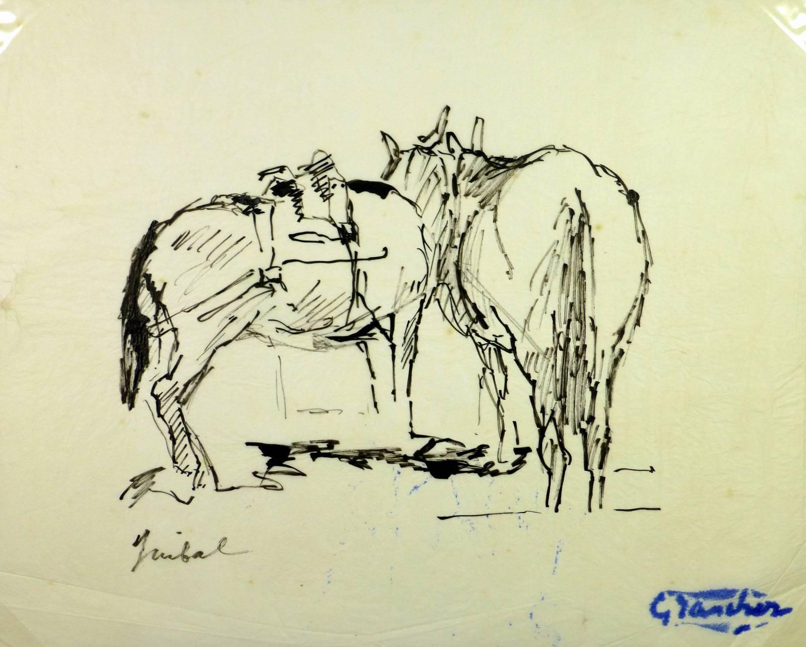 Jean-Baptiste Grancher Animal Art - Pair of Horses