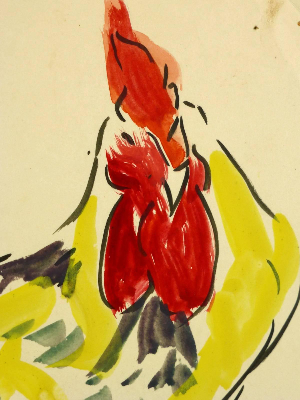 Rooster - Beige Animal Painting by Unknown
