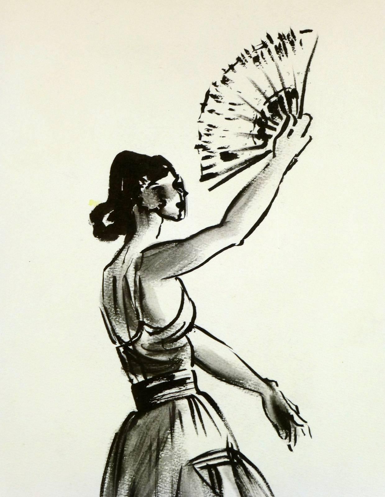 Flamenco Dancer with Fan - Art by Unknown