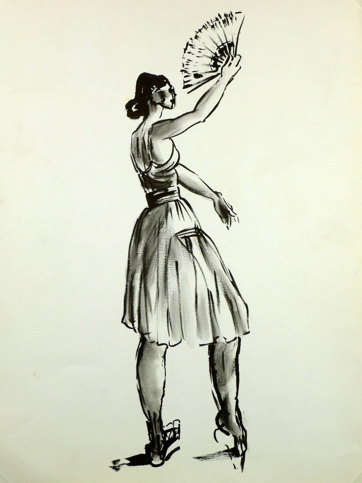 Unknown Figurative Art - Flamenco Dancer with Fan