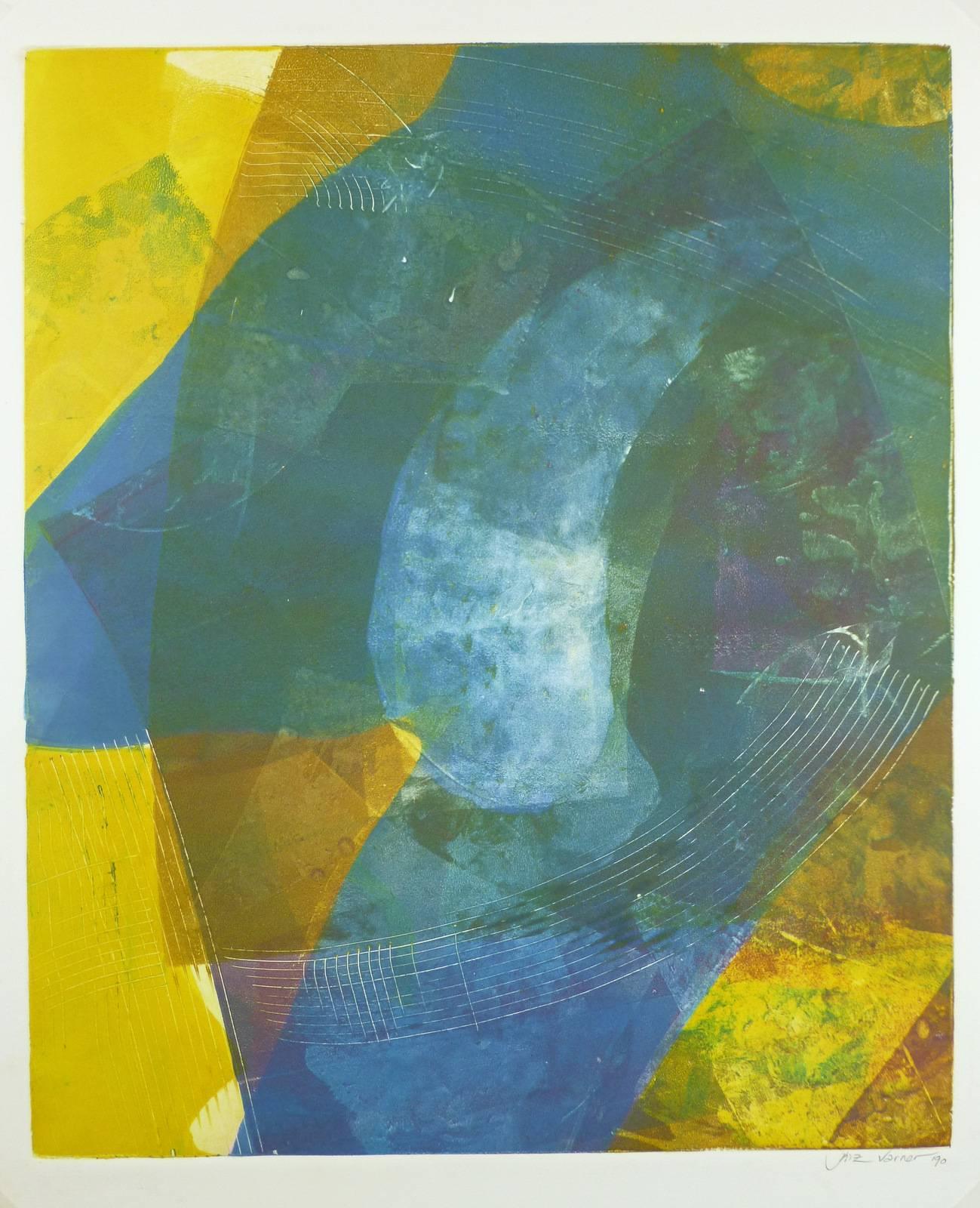 Kismine Varner Abstract Painting - Blue & Yellow Abstract