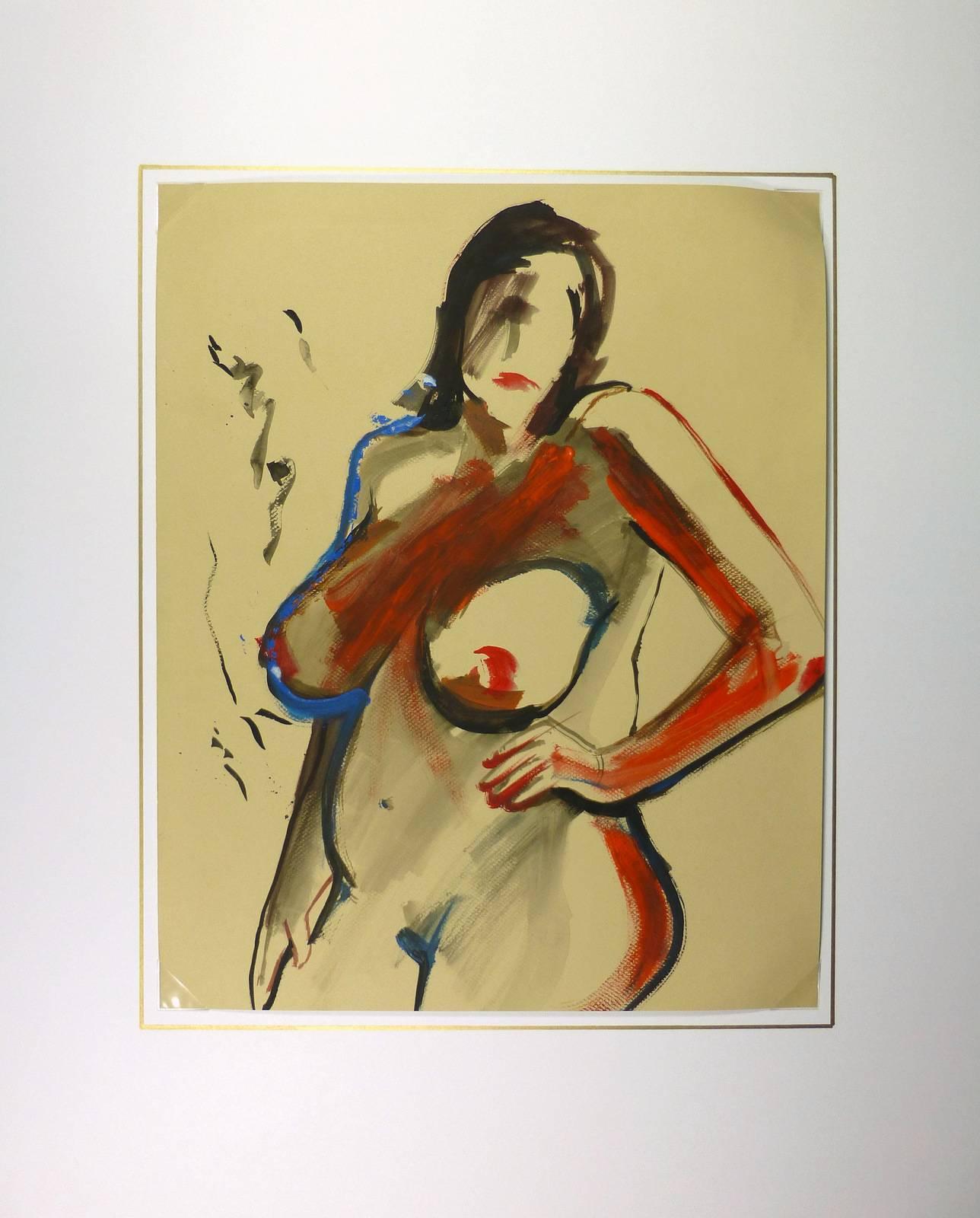 Nu rouge (rouge) - Marron Nude Painting par Unknown
