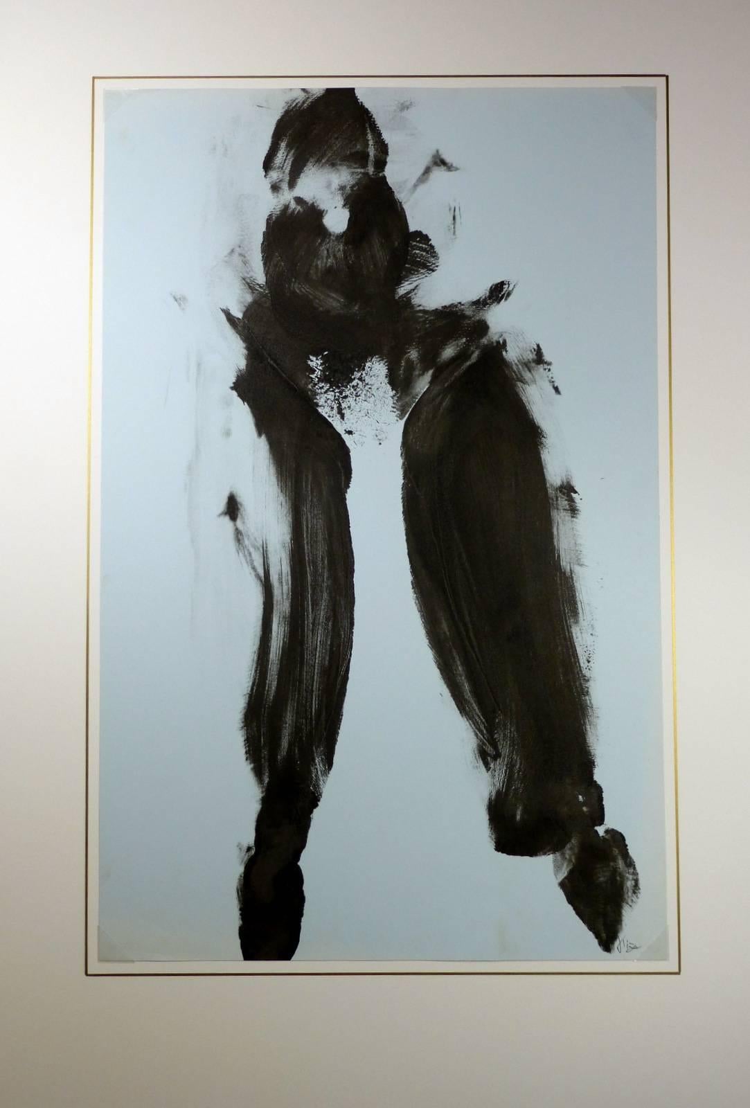 Body Art auf Blau (Grau), Nude Painting, von Kismine Varner
