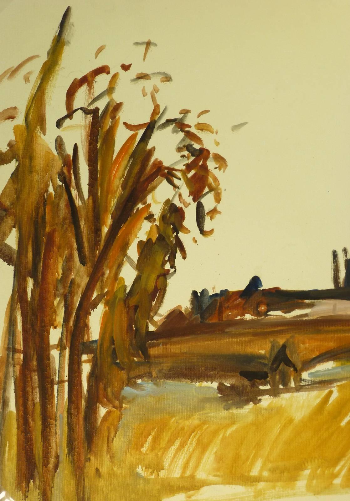 Autumnal Colors - Beige Landscape Painting by Unknown