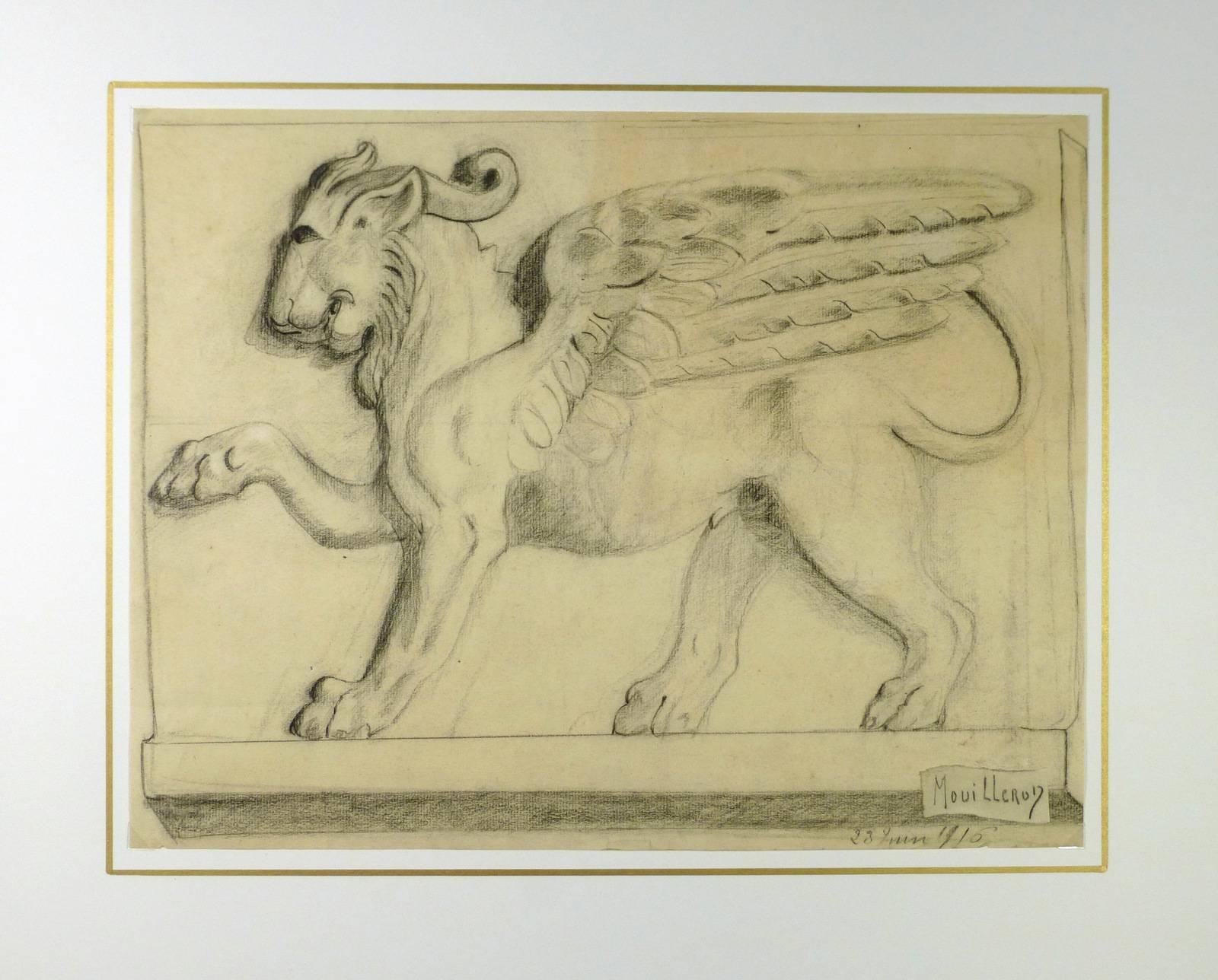 Winged Lion - Brown Animal Art by Mouilleron