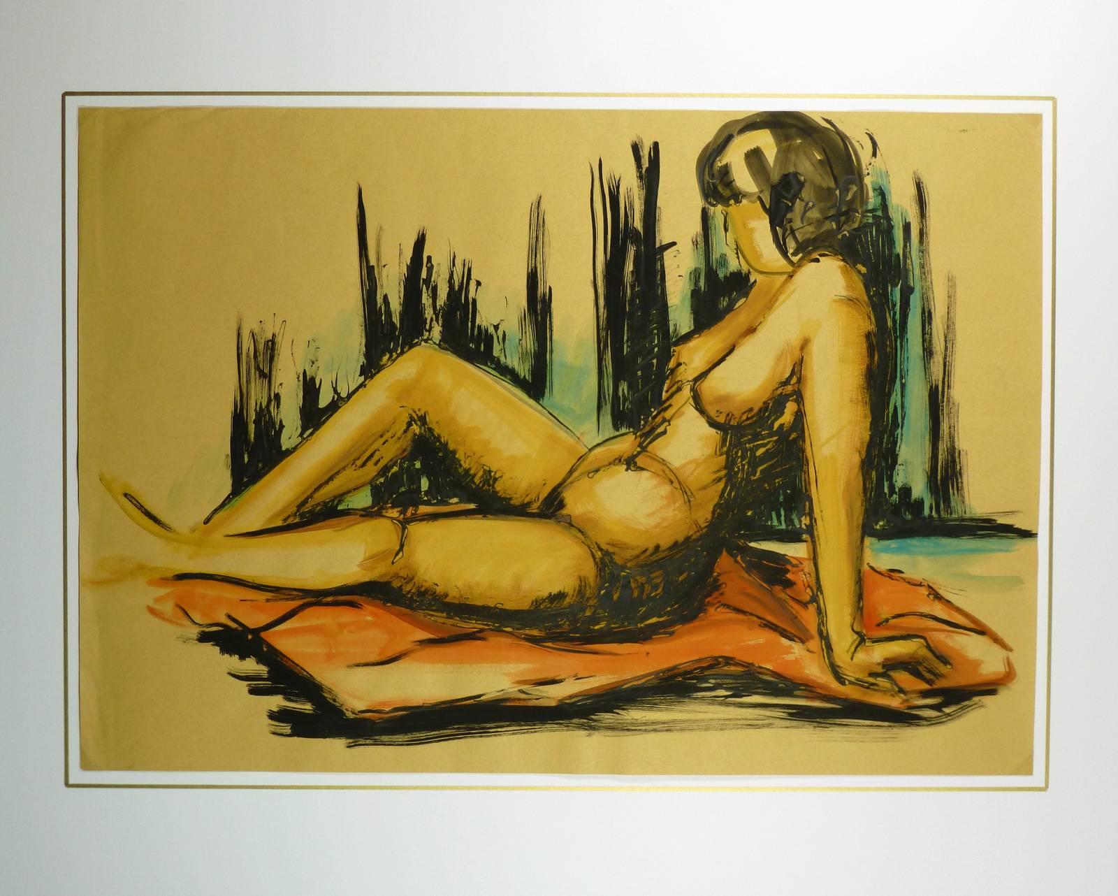 Reclined Female Nude - Painting by Esther Meyer