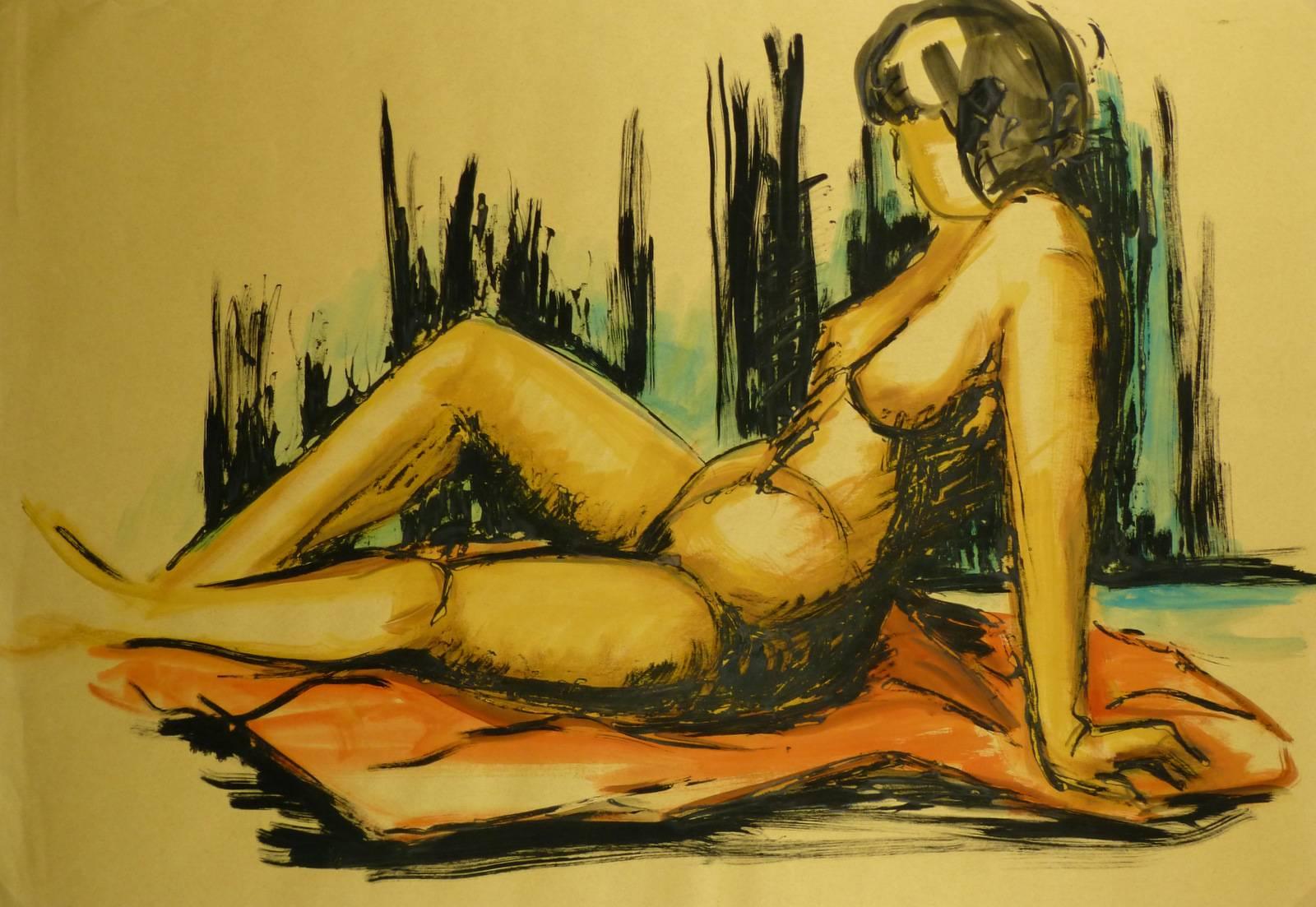 Esther Meyer Nude Painting - Reclined Female Nude
